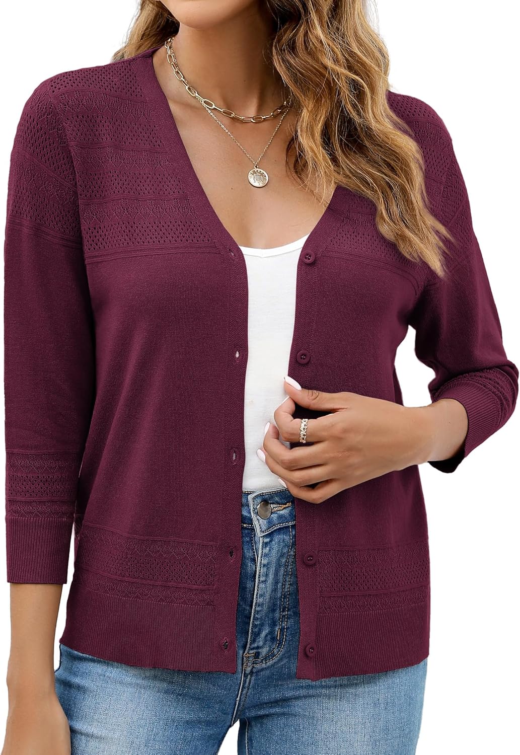 Neineiwu Women's Cropped Cardigan 3/4 Sleeve Lightweight Crochet Knit Open Front Shrug Sweater Tops Trendy 2025