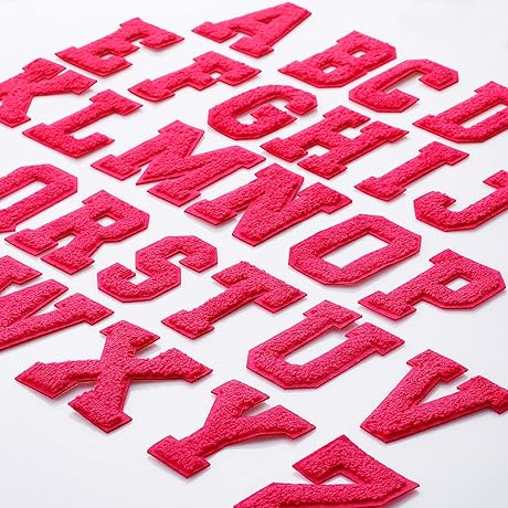 26 Bright-Style Hot Pink Chenille Letters for Iron-On or Sewing