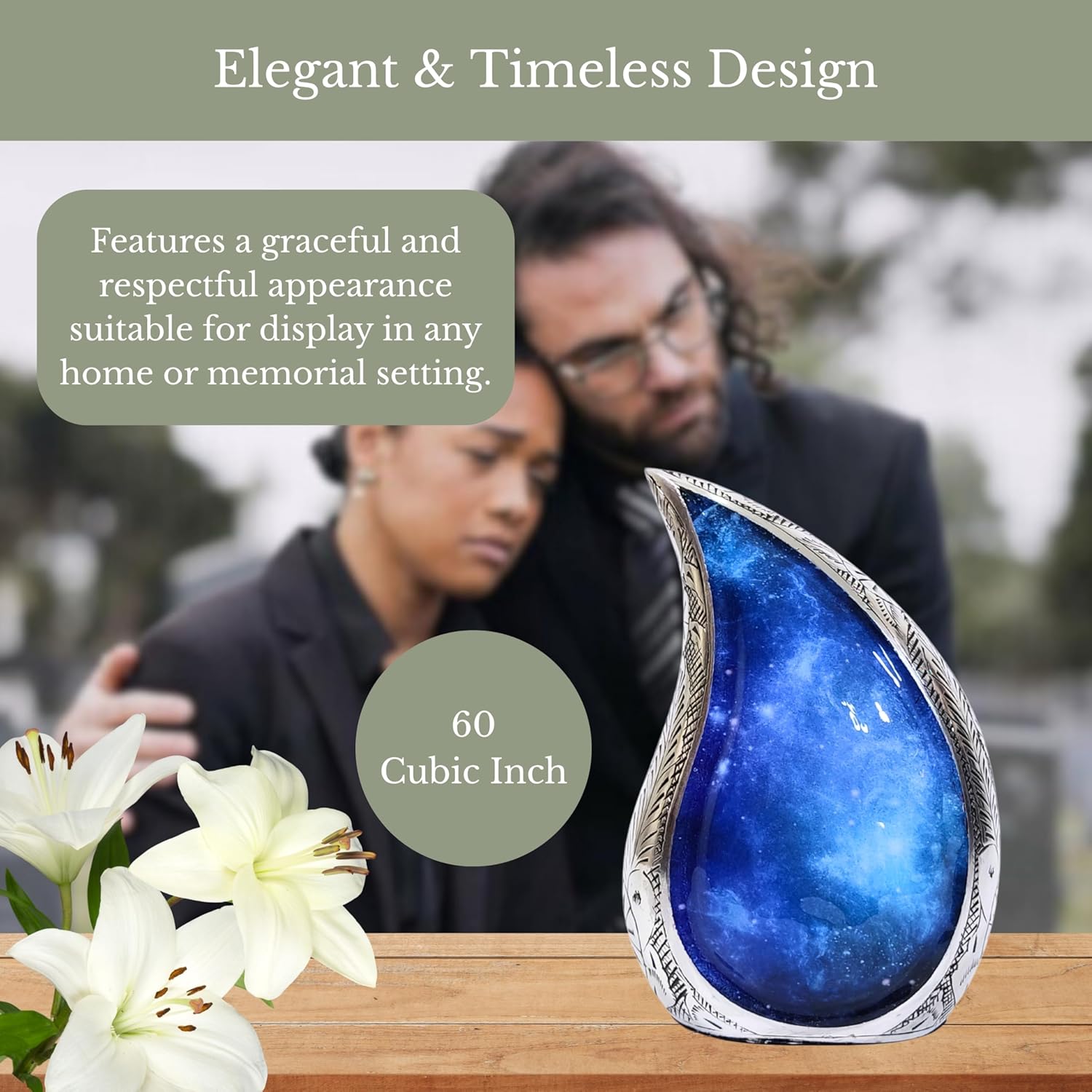 NORSE'S TRADECRAFT Teardrop Urn for Ashes Adult Male & Female | Memorial Gifts with Velvet Bag | Cremation Urns with Blue Cosmic Swirl Design| Handcrafted Memorial Box for Funeral, Blue - 60 cu in