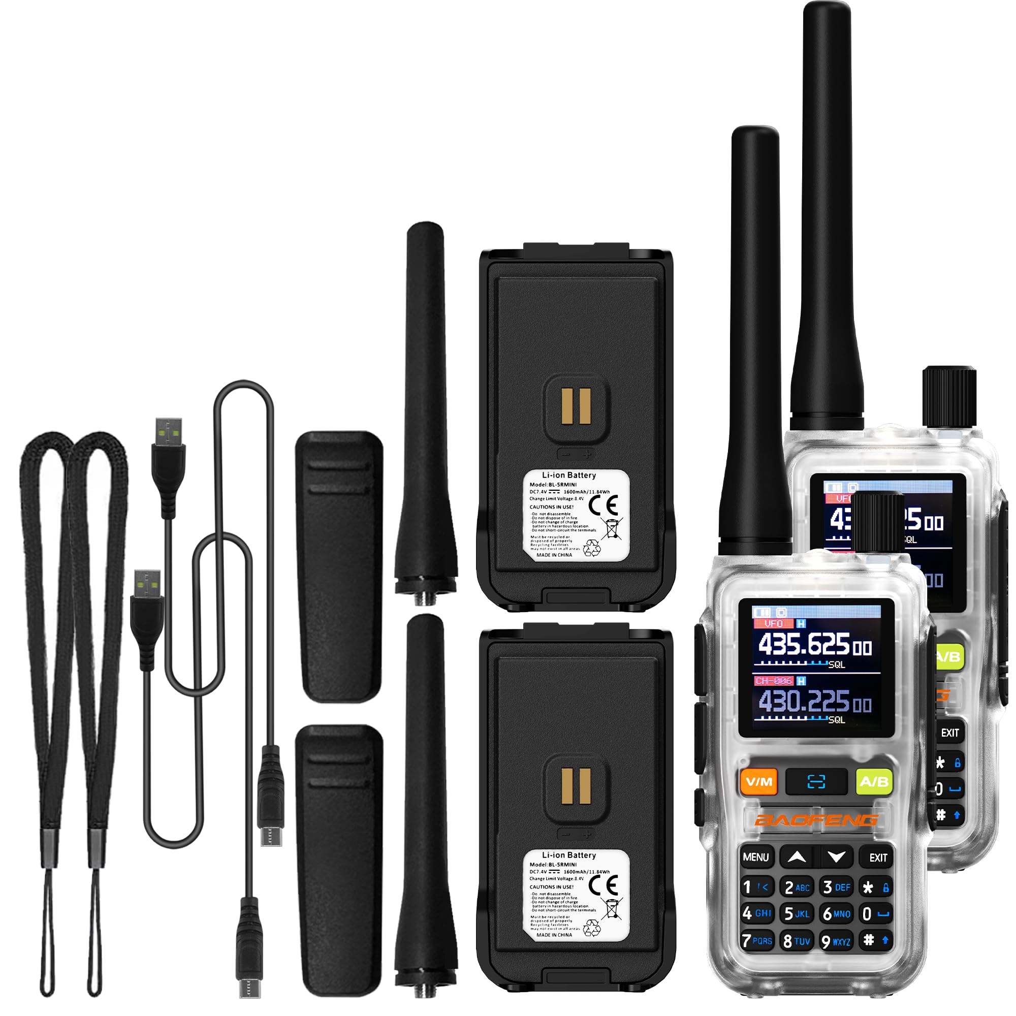 2 Pack BAOFENG UV-5R Mini Two Way Radio BF-5R Mini Walkie Talkie Wireless Power Adjustable Tiny Size Frequency Copy 999 Channels USB-C Charger
