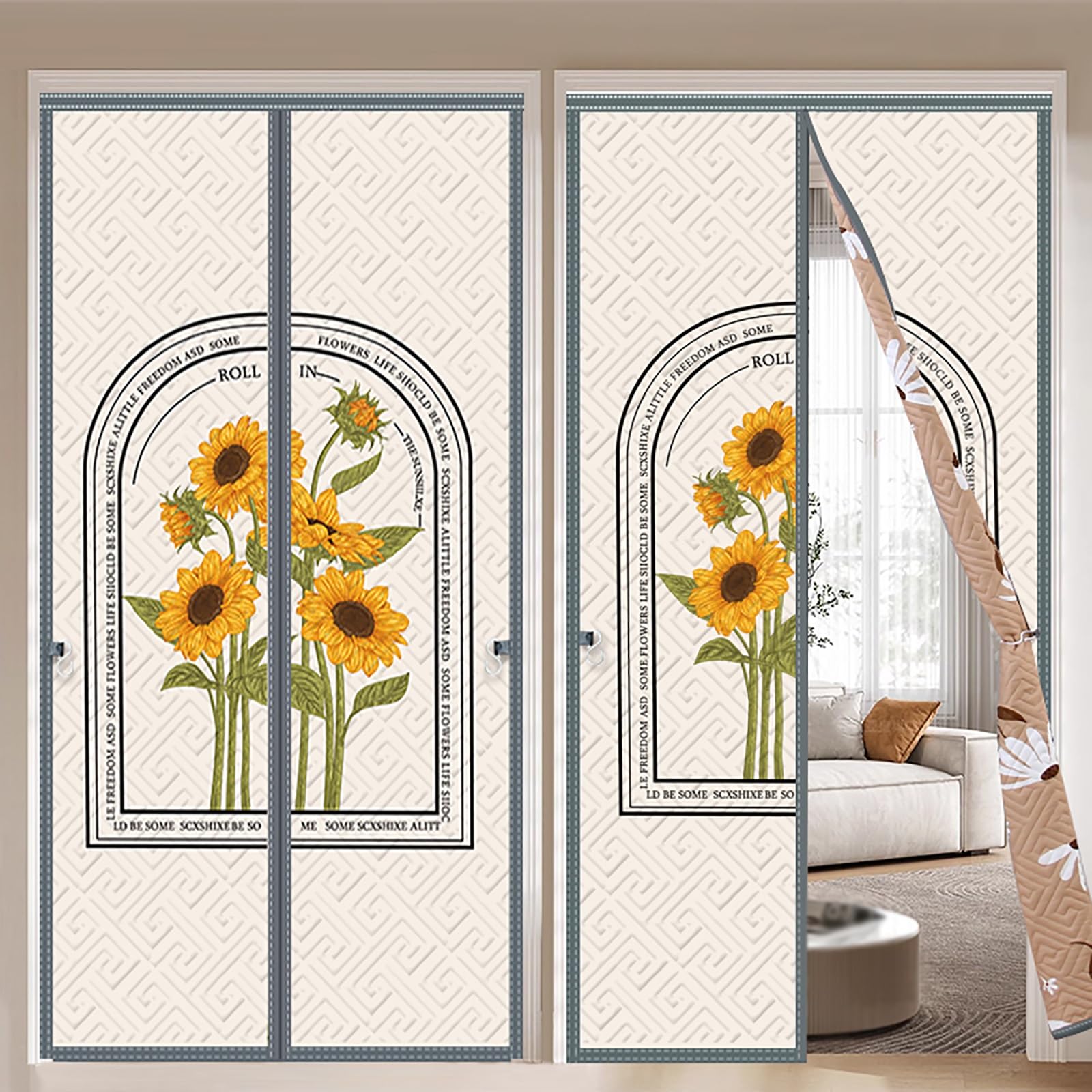 FLYIODFCXV Door curtain, Light-shielding and Heat-insulating, Windproof and Cold-resistant, with Hook, Suitable for Multiple Scenes(Sunflower,130 * 210cm/51.2 * 82.6in)