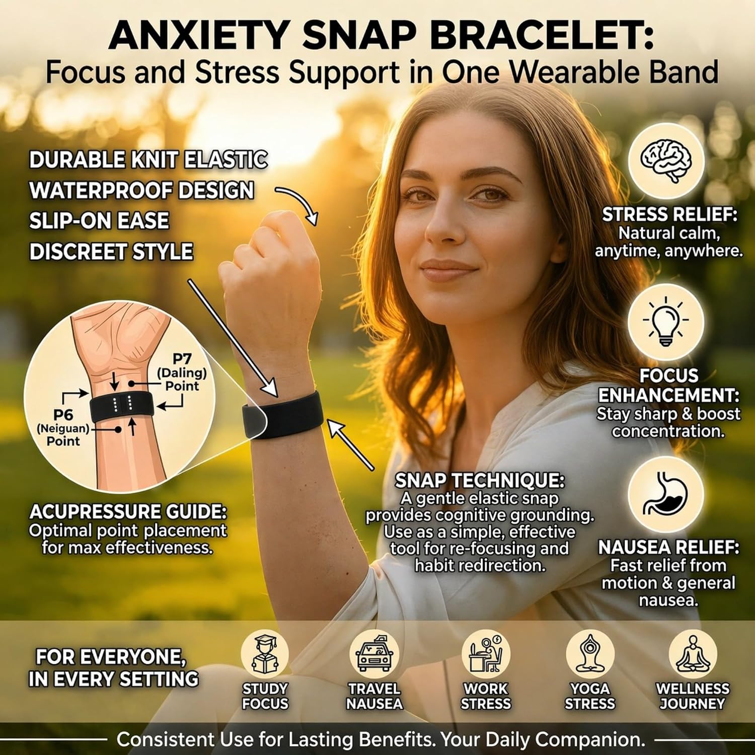 Anxiety Snap Wristband (Noir Black, X-Small 5) image 2