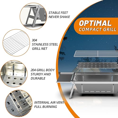 Miniatura 6 de Parrilla portátil de carbón  Fácil de montar y limpiar  Para 2  6 personas  Parrilla plegable para viajes, cocina al aire libre y barbacoa, parrilla