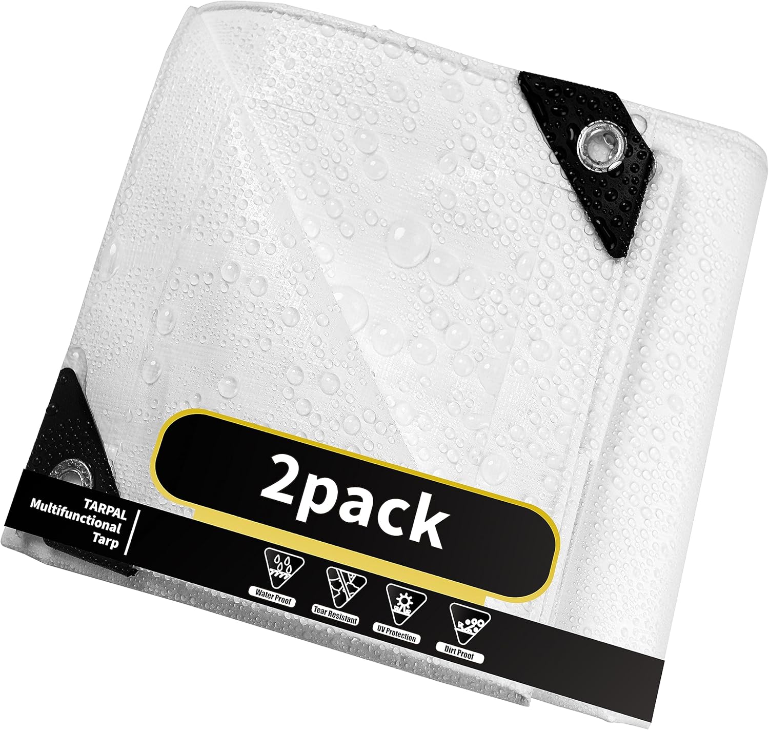 TARPAL 10x20 White Tarp Waterproof 7.5mil(2Pack) Medium Duty All Purpose Poly Tarps