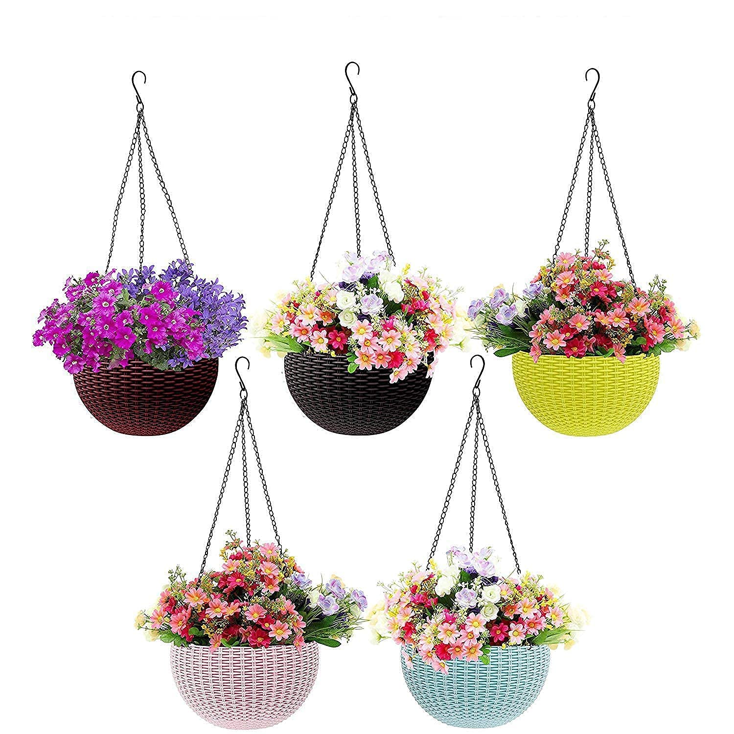 Khushii Plastic Hanging Flower Pot and Flower Pot with Chain Plant Container Set, 7-inch, Multicolor, [ Set of 5 ] (B0BNDPDD69) Amazon Price History, Amazon Price Tracker
