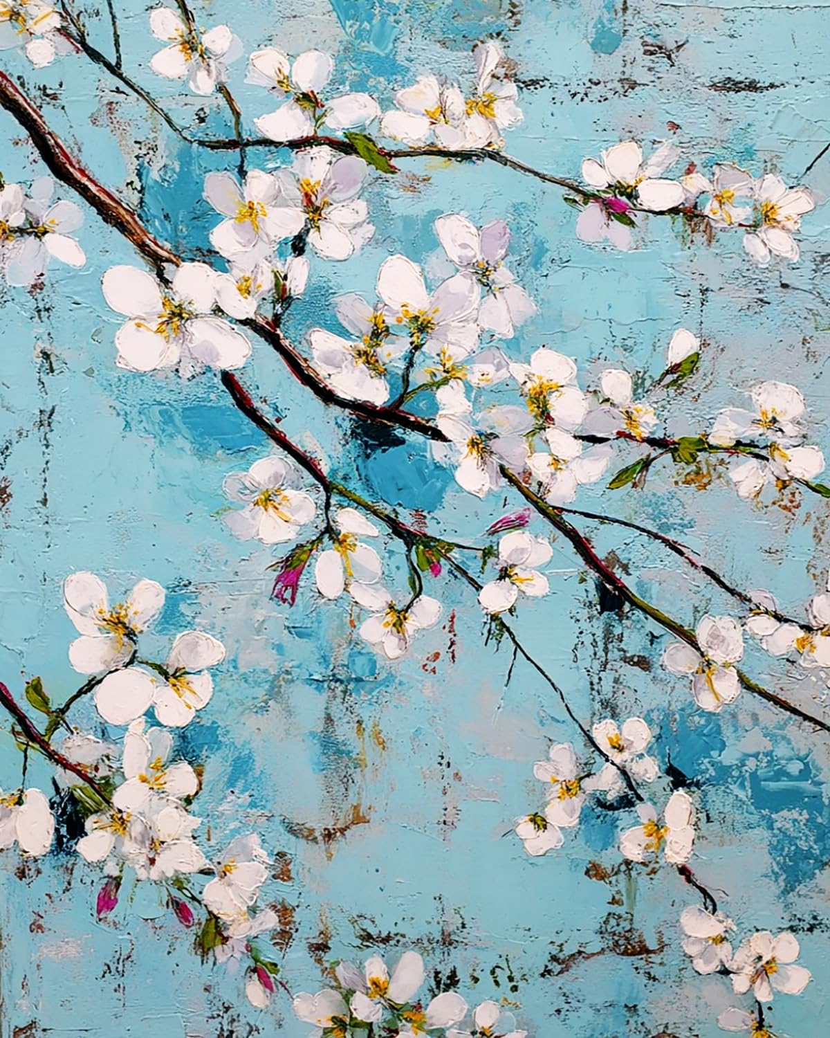Liubaishi Blue, White Paint By Numbers For Adults, Diy Cherry Blossom Spring Canvas Painting Kit, 40X50 Cm, Acrylic