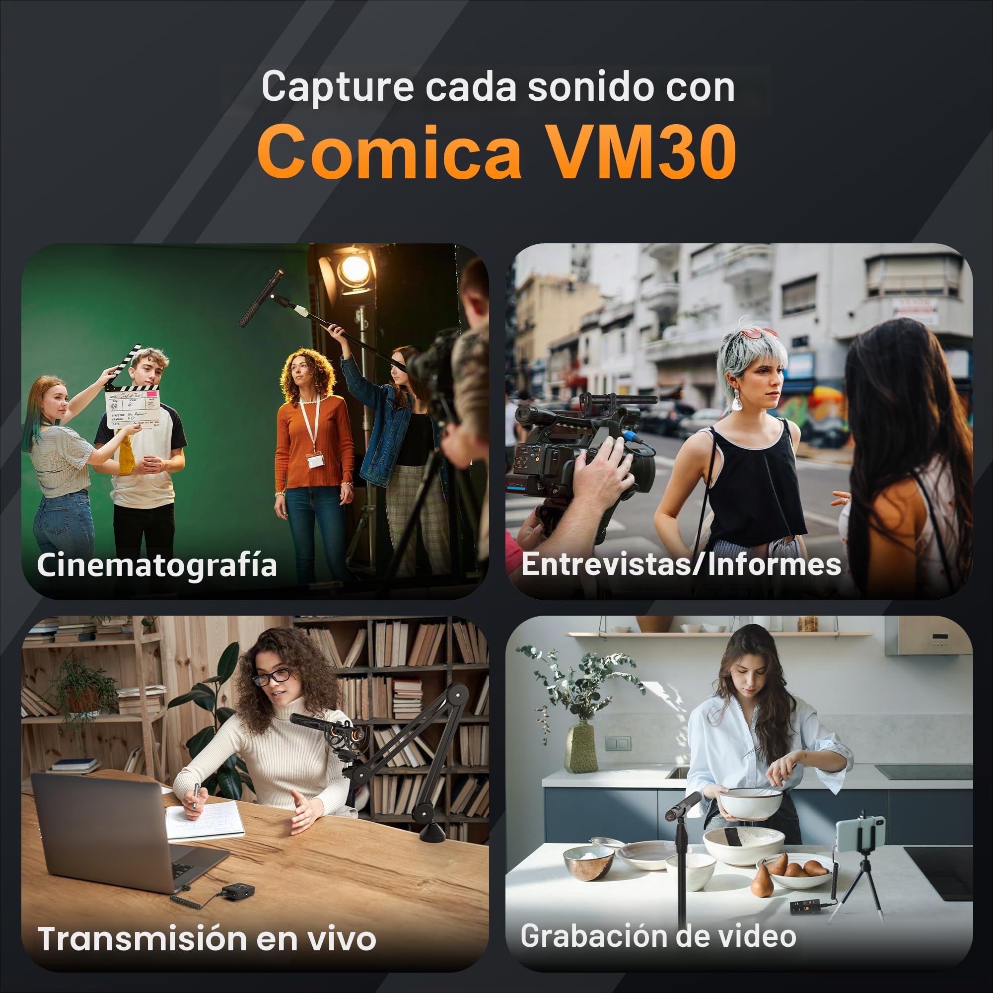 COMICA VM30 Micrófono inalámbrico con micrófono de Escopeta y Receptor,Micrófono de Condensador Supercardioide,Micrófono de Pluma Inalámbrico para Cineasta, Entrevista,Reportero,Youtuber,Podcast | Micrófono de cámara de 3,5 mm, USB-C, para DSLR, videocáma