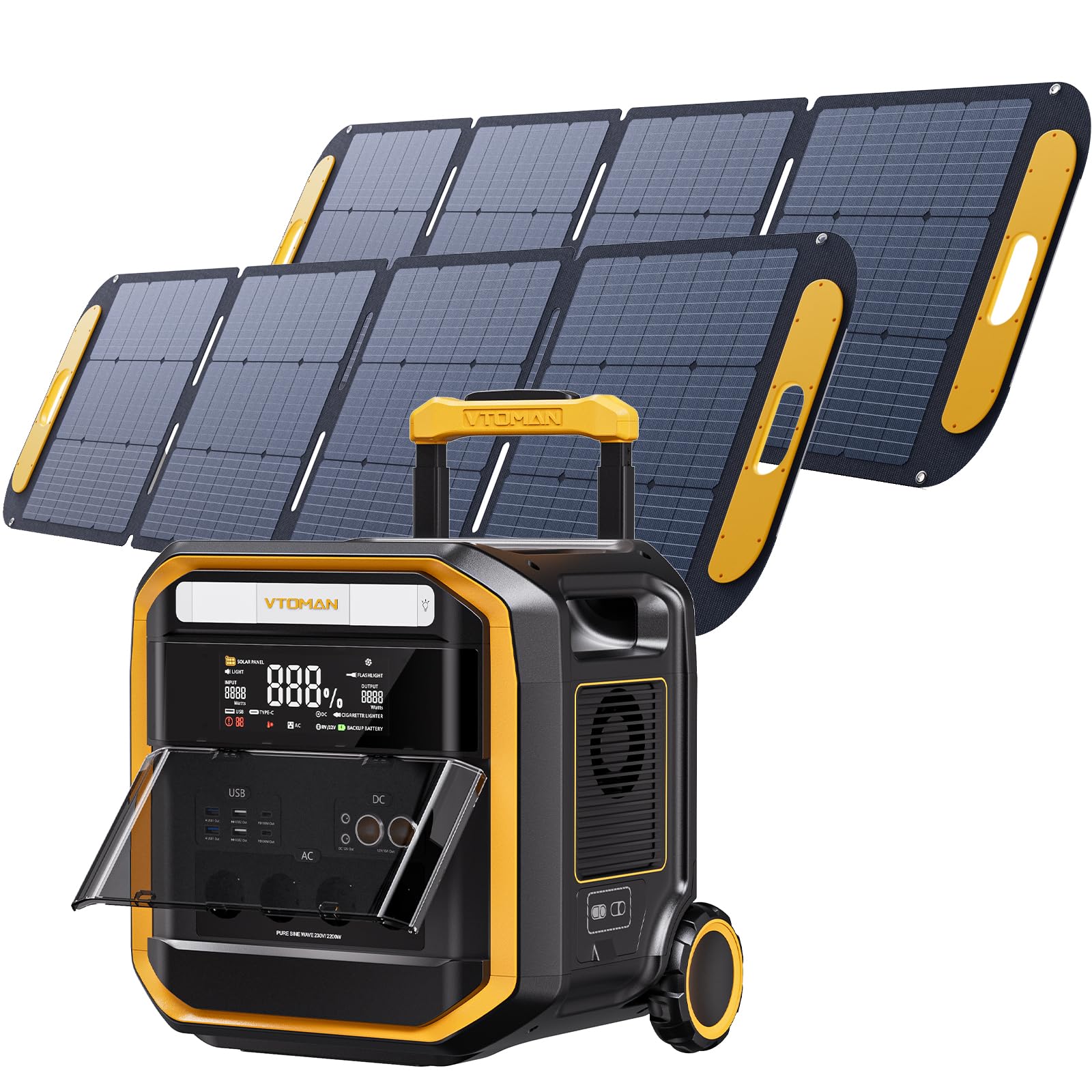 VTOMAN FlashSpeed Pro 3600 Tragbare Powerstation mit 2*200W Pro Solarpanel | 3600W Solargenerator, 3096Wh LiFePO₄-Akku, Erweiterbar bis 6192Wh, Schnellladung in 2 Stunden für Camping, Notfall, Reise