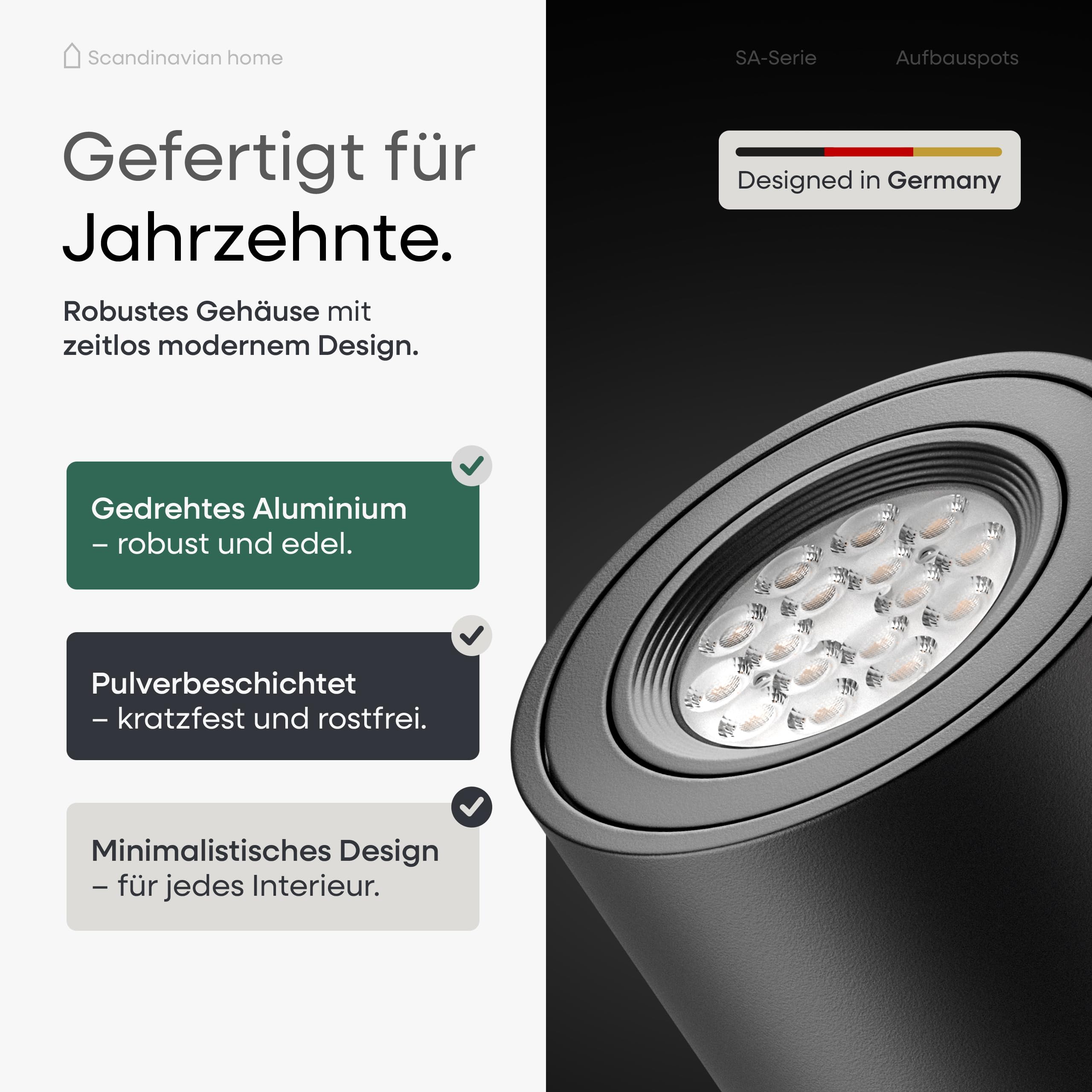 Scandinavian Home LED Aufbauspot 6er Set 230V Dimmbar Warmweiß 3000K 470lm CRI 90+ Deckenspots Aufputz Ø80x65mm Schwarz