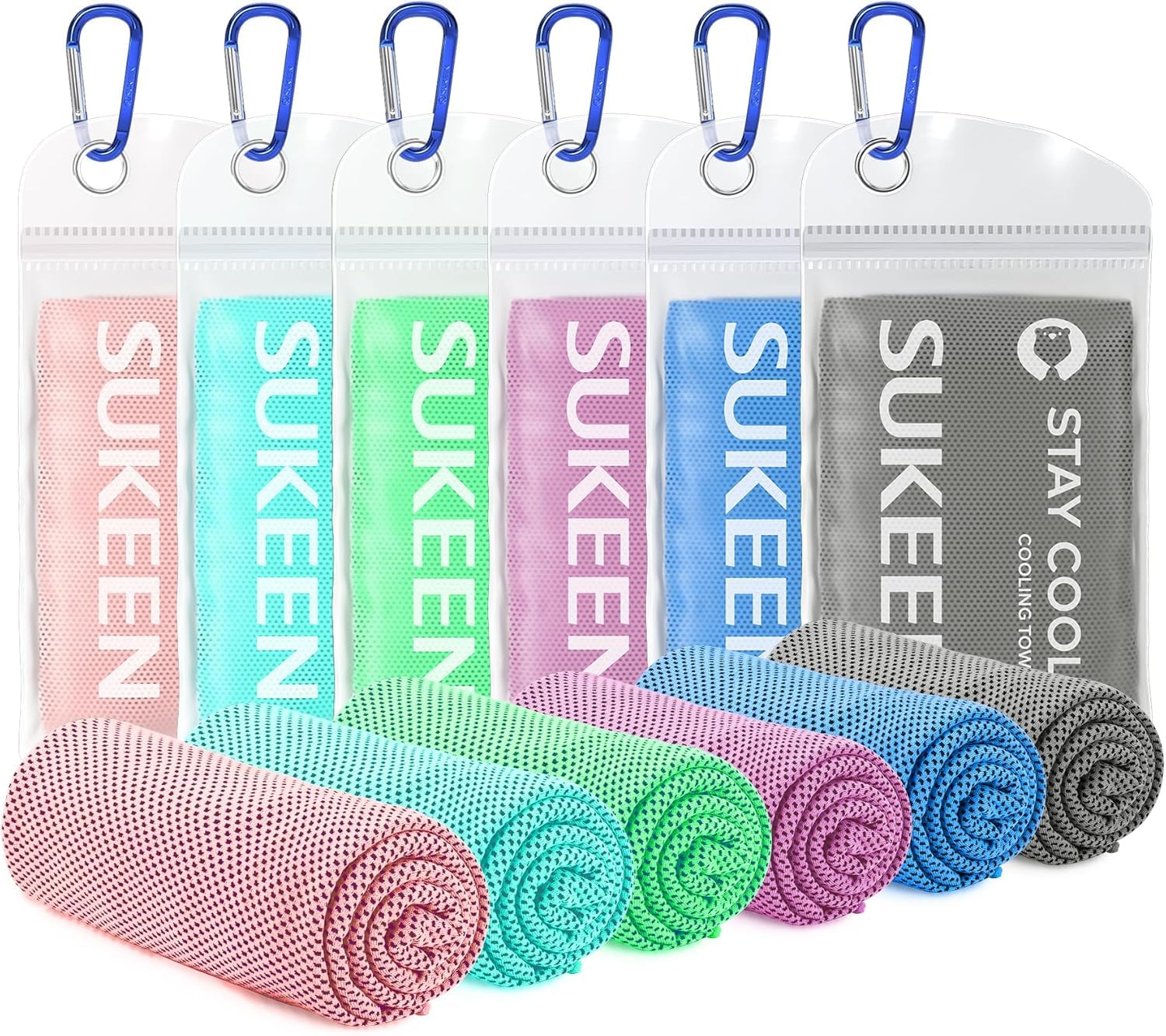 Sukeen Lot de 6 Serviettes rafraîchissantes en Microfibre Douces et Respirantes pour Yoga, Sport, Gym, entraînement, Camping, Fitness, Course à Pied et Autres activités, 102 x 30,5 cm