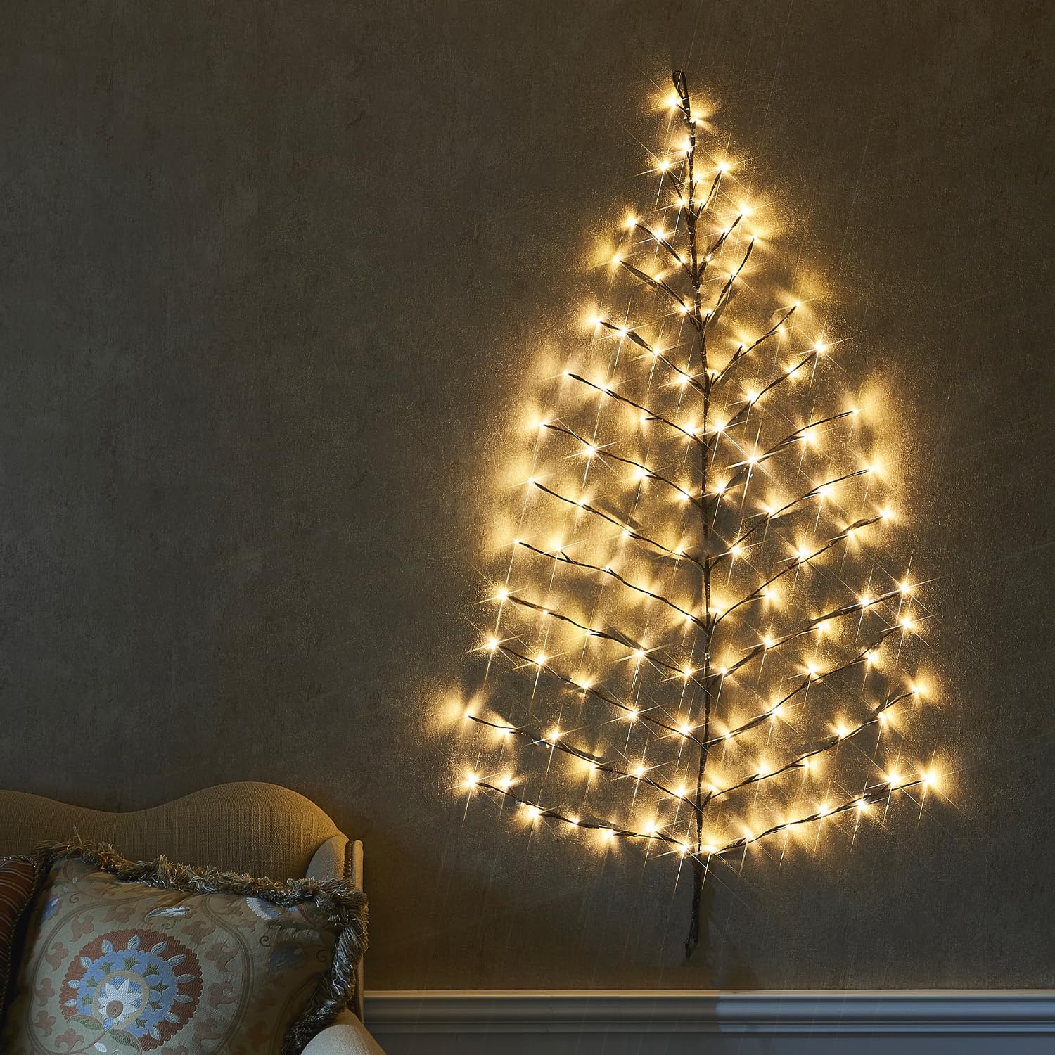 Fudios Lighted Wall Tree 4FT 108LED Warm White for Home Decor, Christmas Tree Lights for Living Room Wall Decoration