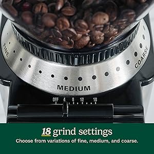 Cuisinart Coffee Grinder, Electric One-Touch Automatic Burr Coffee Grinder with 18-Position Grind Selector, Cup Size Selector for 4 18 Cups, DBM-8P1, Black Stainless