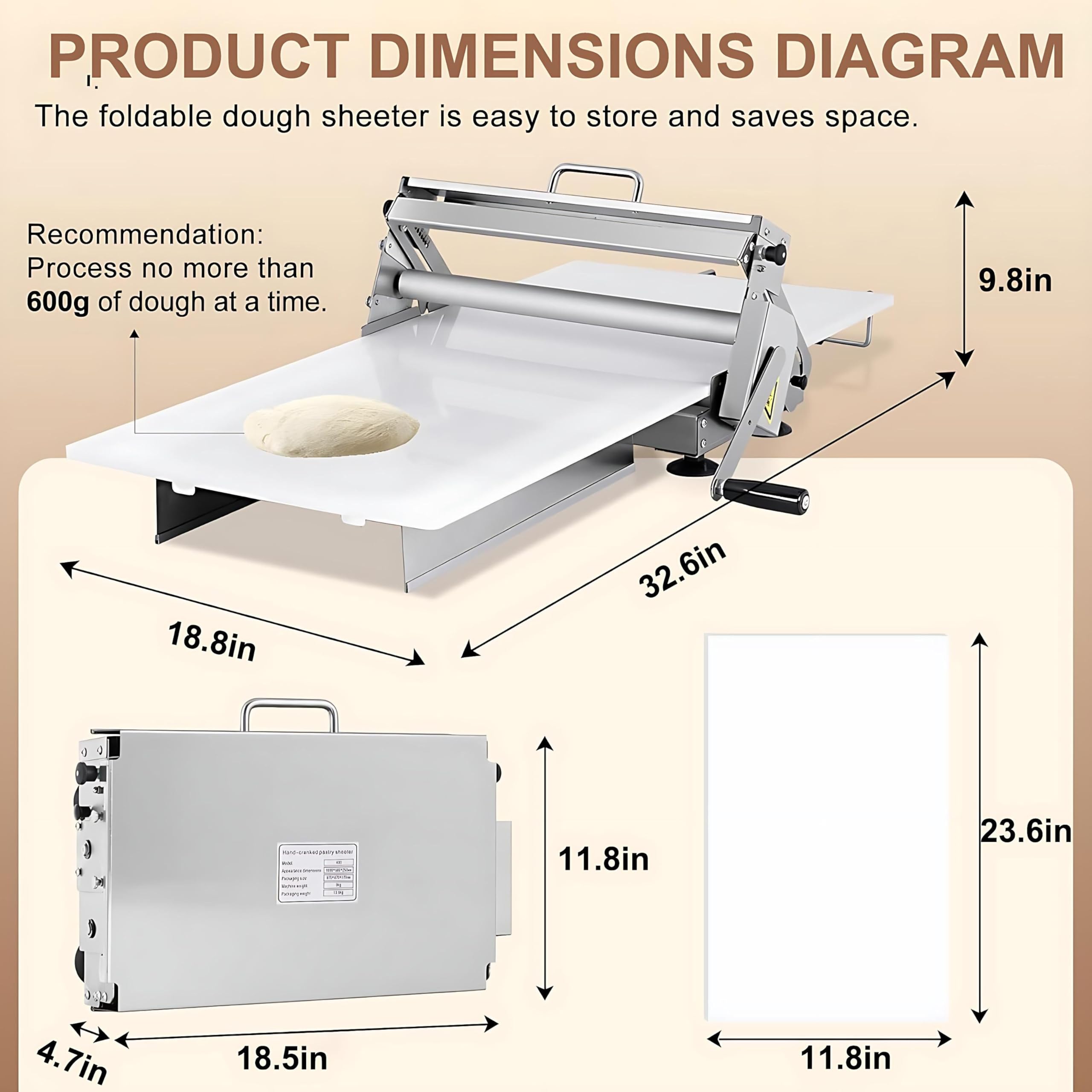 Laminoir à Pâte Manuel Acier Inoxydable, Laminoir à Pâte en Acier Inoxydable, Laminoir Manuel à épaisseur Réglable, Laminoir à Pâtisserie Pliable Professionnel pour Boulangerie, Pizza Width11.81in