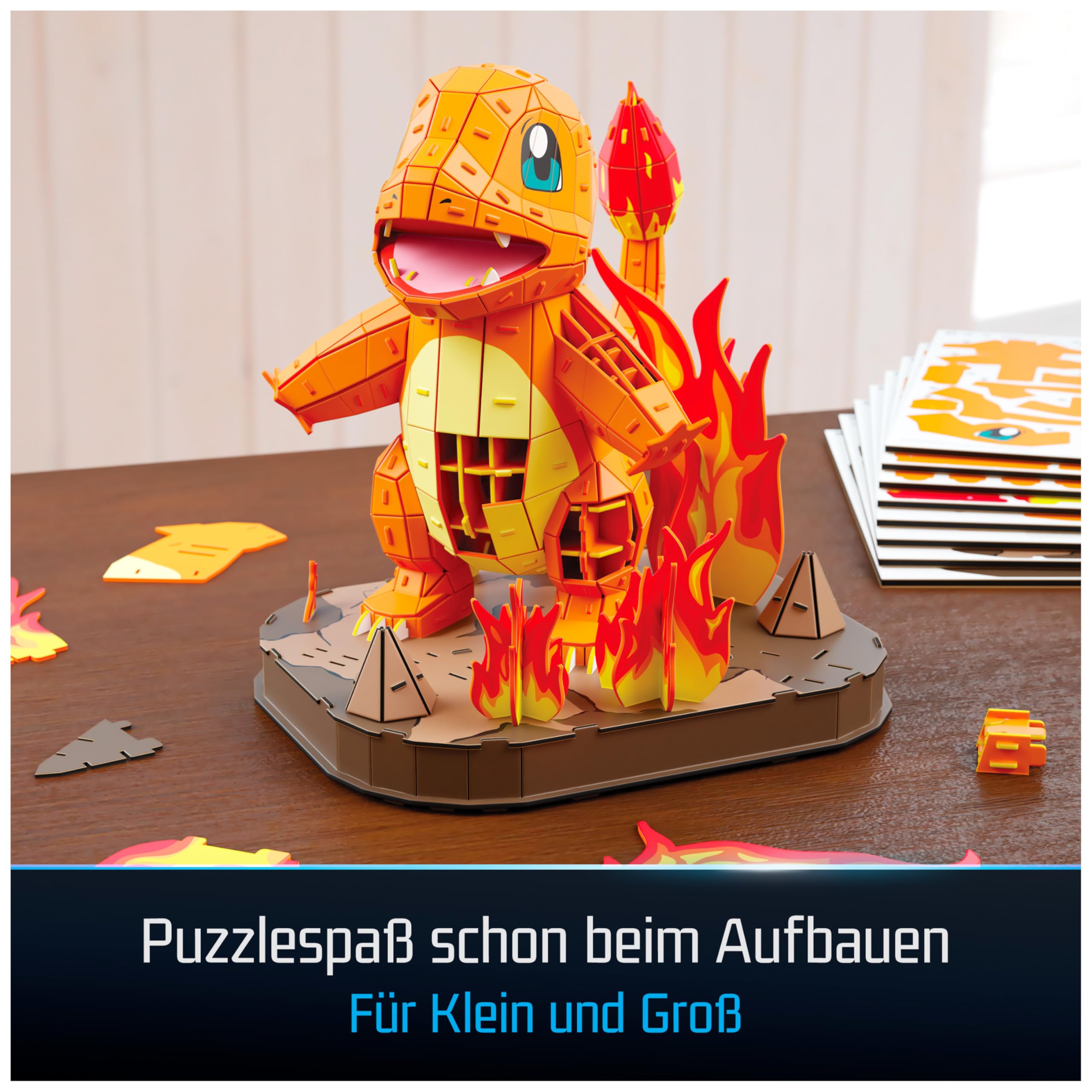 4D Build - Pokémon Glumanda - detailreicher 3D-Modellbausatz aus hochwertigem Karton, 241 Teile, leicht zu Bauen, ab 12 Jahren, Blau