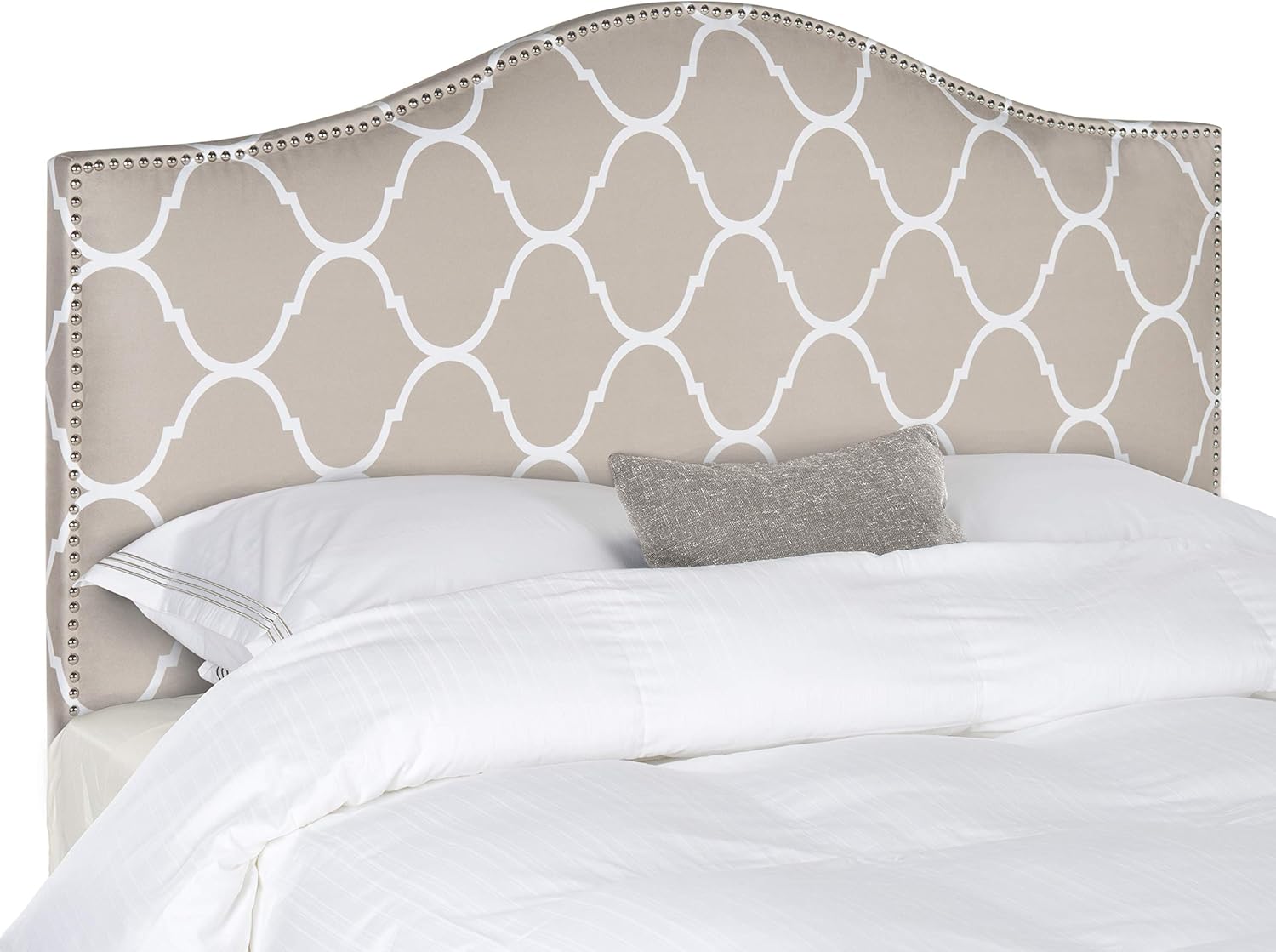 Safavieh Connie Pearl Grey Moroccan Pattern Camelback Headboard - Silver Nailhead (Queen)