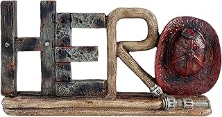 Urbalabs Firefighter Statue Hero Plaque Hoses Fire Man Standing Desk Decor Decorative Firefighter Gifts Fire Man Service Decorations for Home Office or Station Fire Truck 911 Hero Statue (Hero)
