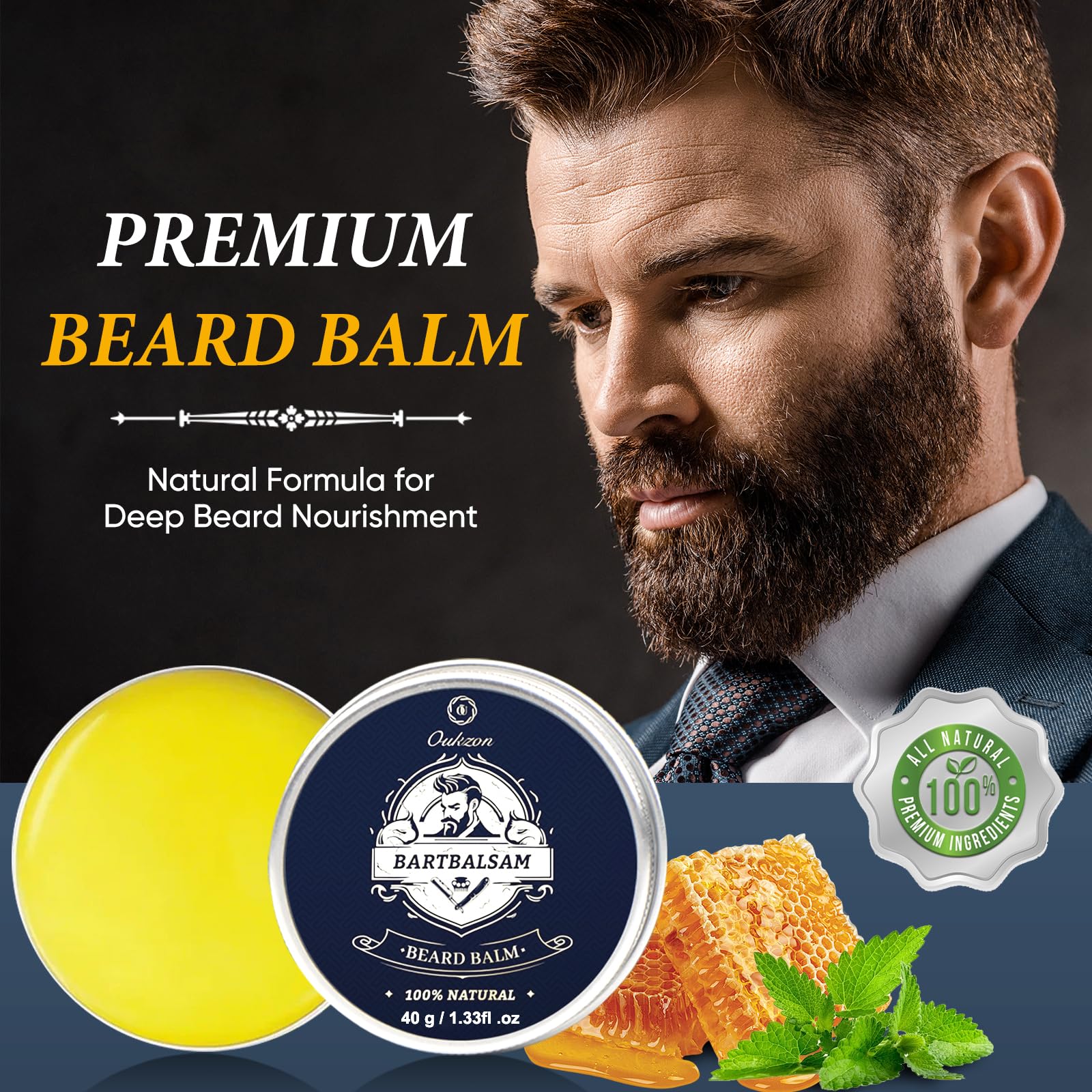 Kit de aseo de barba Oukzon para hombres, set de cuidado de barba 11 en 1 con lavado y acondicionador de barba 60ML, 3 aceites de barba, bálsamo de barba, cepillo de barba, navaja recta, regalos de