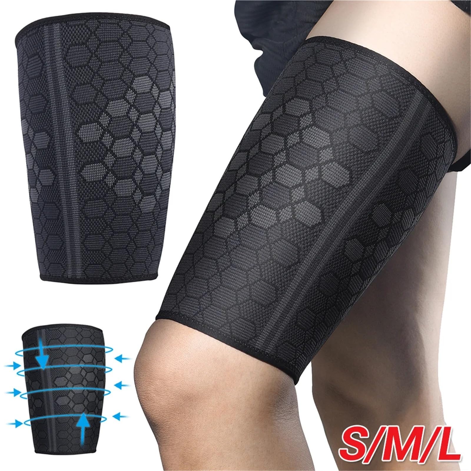Manchon de compression de jambe Manchon de compression élastique, orthèse cuisse, bandage for blessure musculaire, ischio-jambiers, salle sport