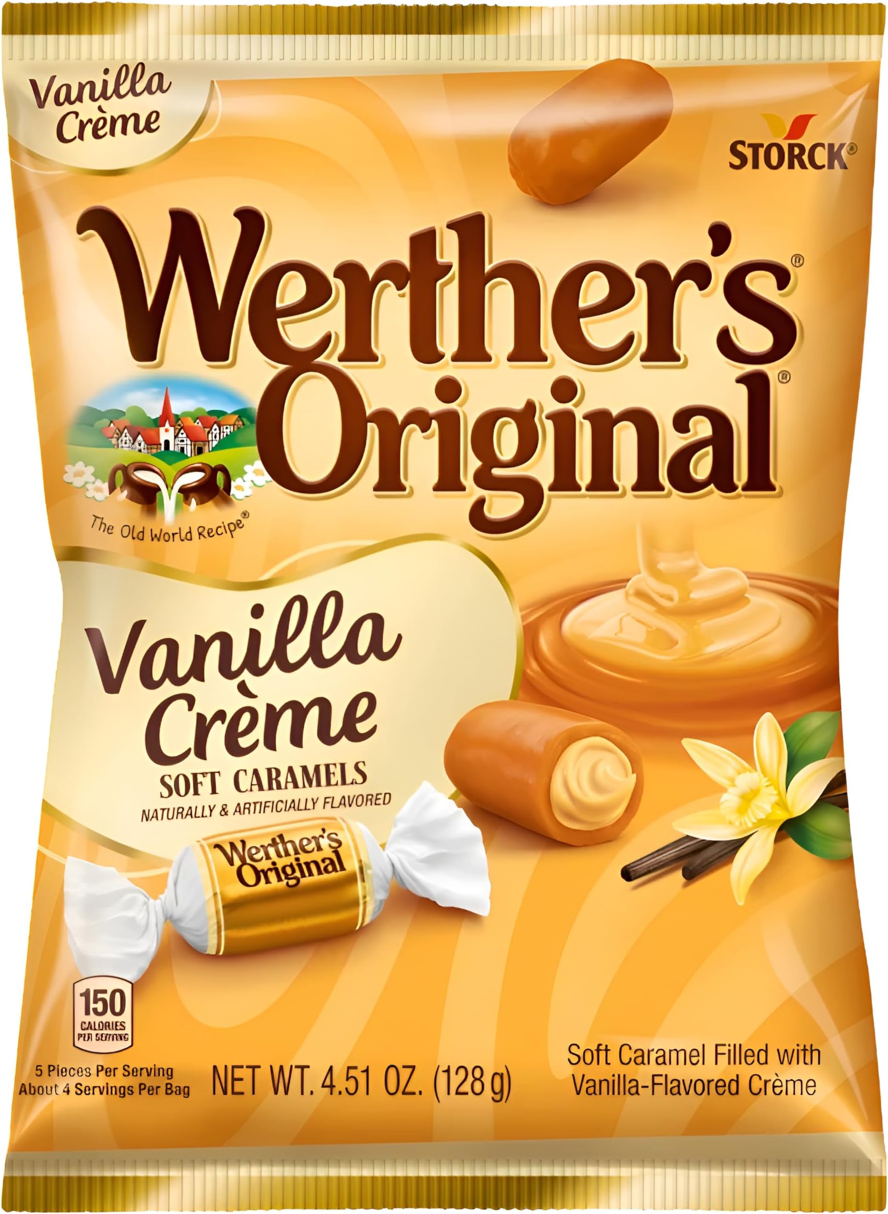 Werther's Vanilla Creme Soft Caramels - 4.51 oz Bag (Pack of 4)