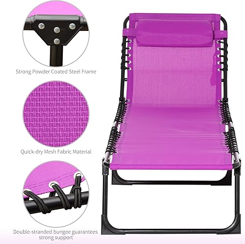 Vista 23 de Outsunny Tumbona plegable, silla de bronceado para patio, tumbona para exteriores con respaldo reclinable de 4 posiciones, asiento de malla Blanco