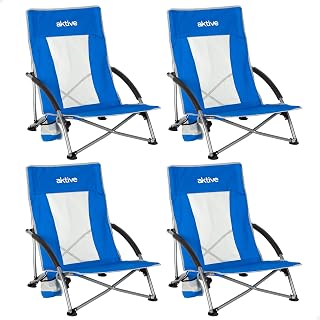 AKTIVE Pack 4 sillas Plegables de Playa, 50 x 51 x 67 cm, Estructura de Acero, Tejido poliéster Transpirable, Posavasos Lateral, Bolsa de Transporte con asa Bandolera, Ligeras y Resistentes (85512)