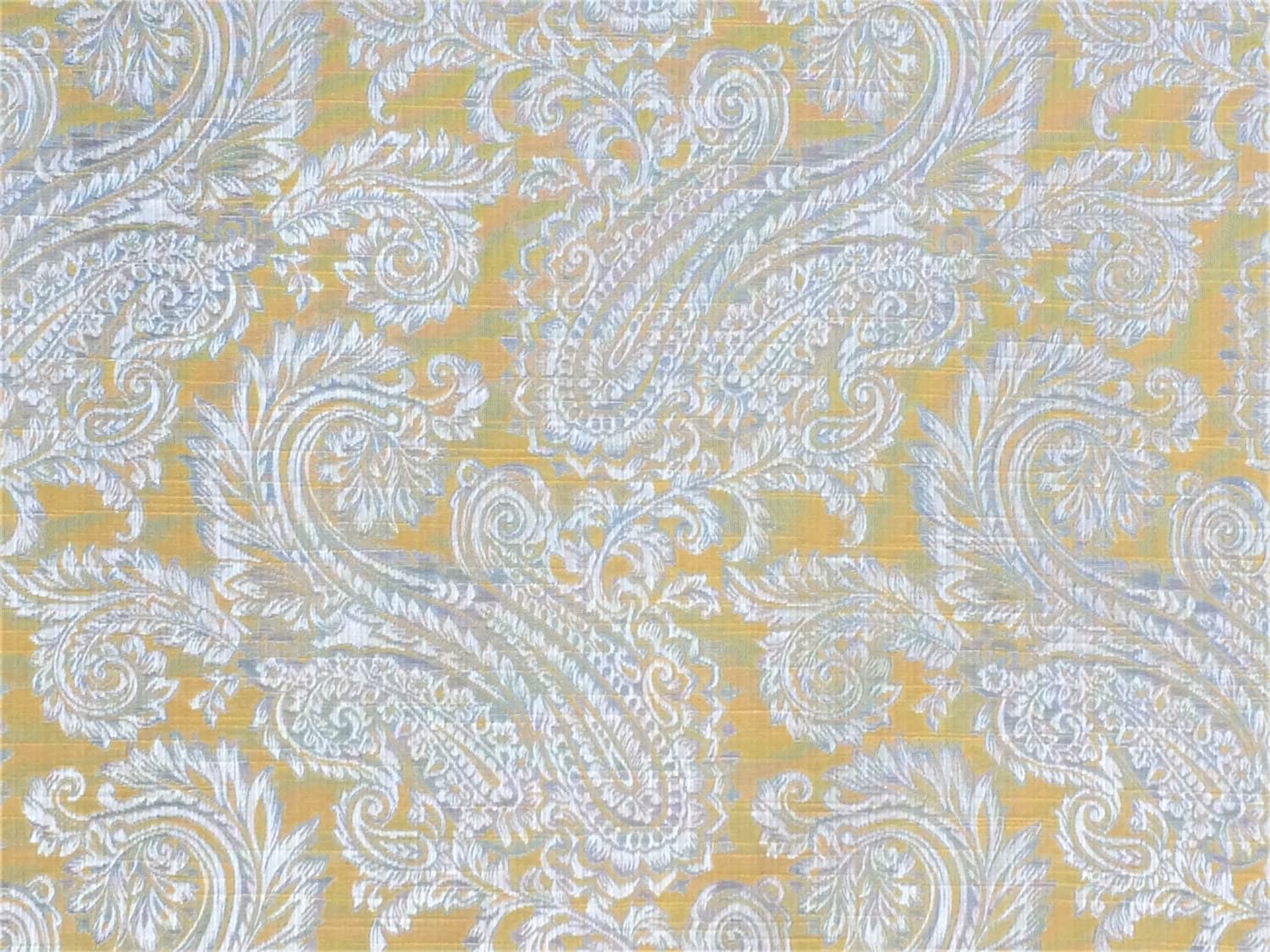 Tienda de tejidos directa Amarillo mostaza, gris Polialgodón Tela Por metro, 17 metros continuos 140 centímetros ancho Paisleys Abstracto Amarillo Al por mayor Algodón Tapicería Tela para Cortinas