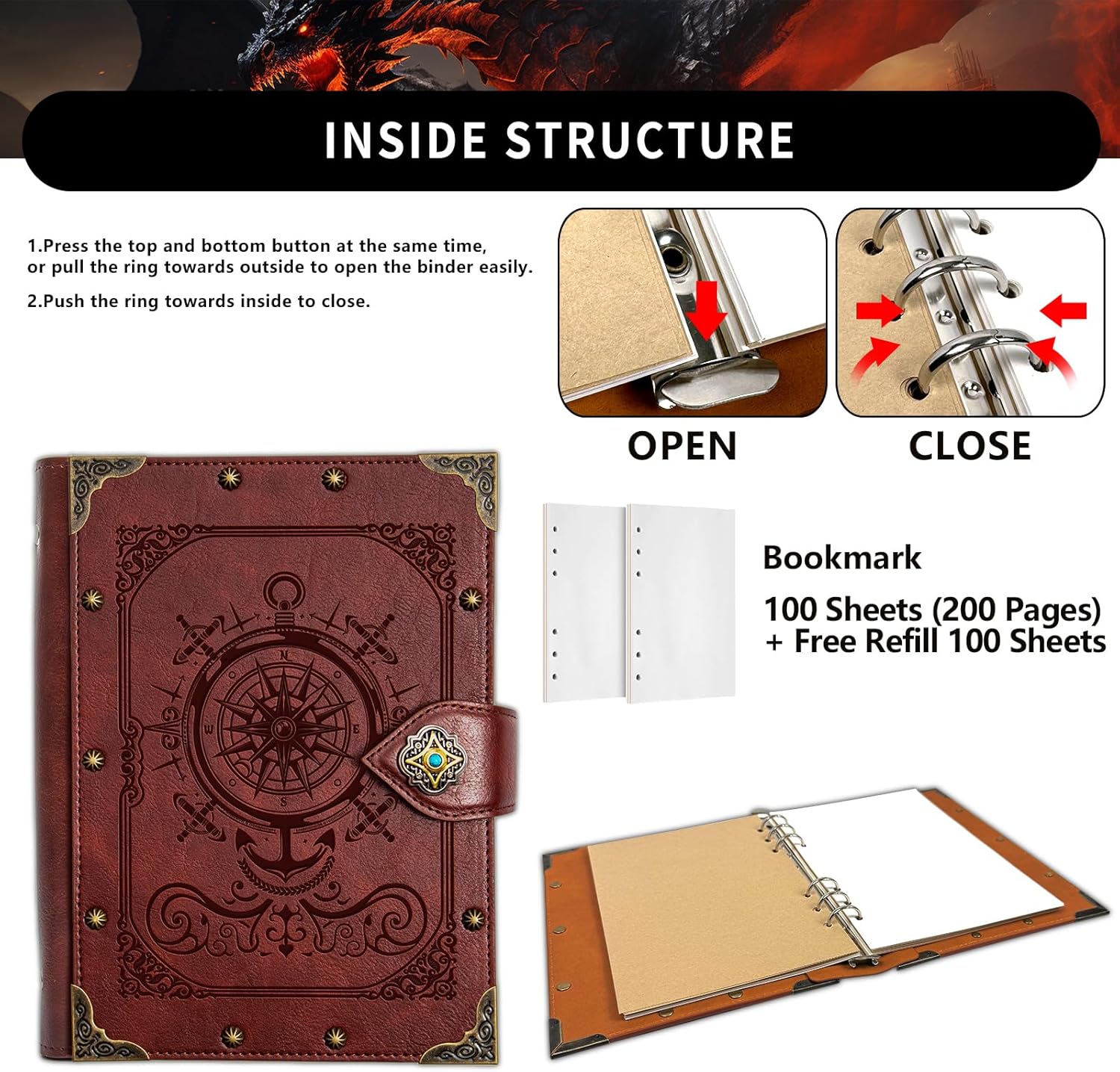 DUROTAN Compass Journal Notebook Gift Set Unique A5 Binder 400 Page For Vintage Blank Paper Travel Diary for Writing,Drawing,Sketchbook Journals Dnd Gift - Image 4