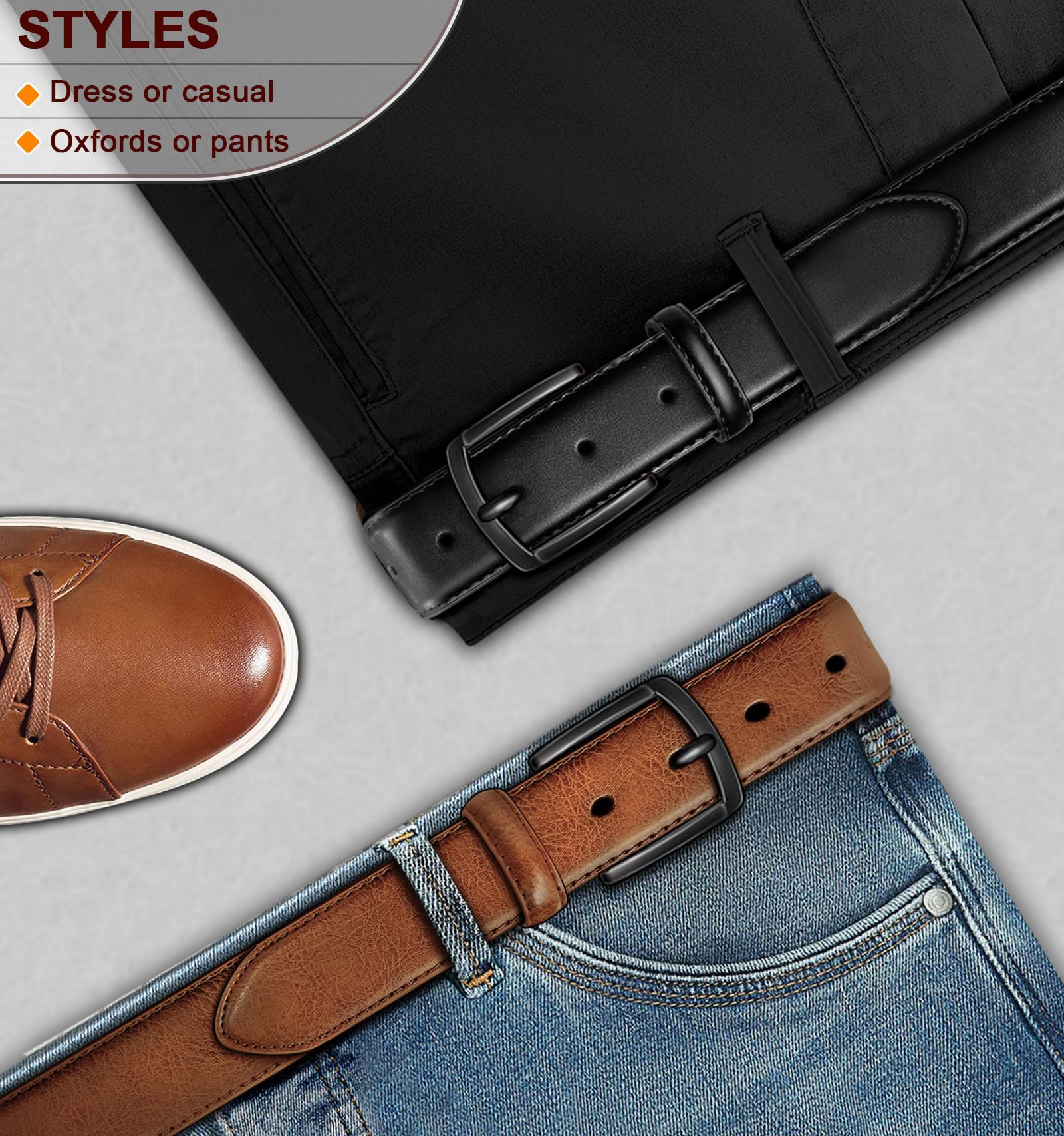 KEMISANT Herrengürtel 2er-Pack – Echtledergürtel für Herren, lässig, Golf, Jeans, 3,5 cm