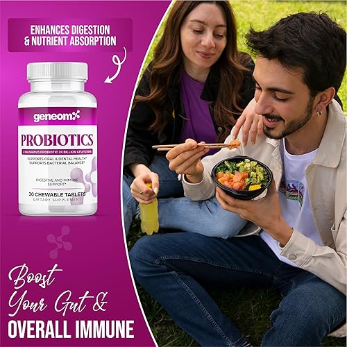 Miniatura 6 de Probiotics L. Salivarius 24 mil millones de UFC Apoya la salud oral, digestiva e inmune Tabletas masticables para una mejor salud intestinal,