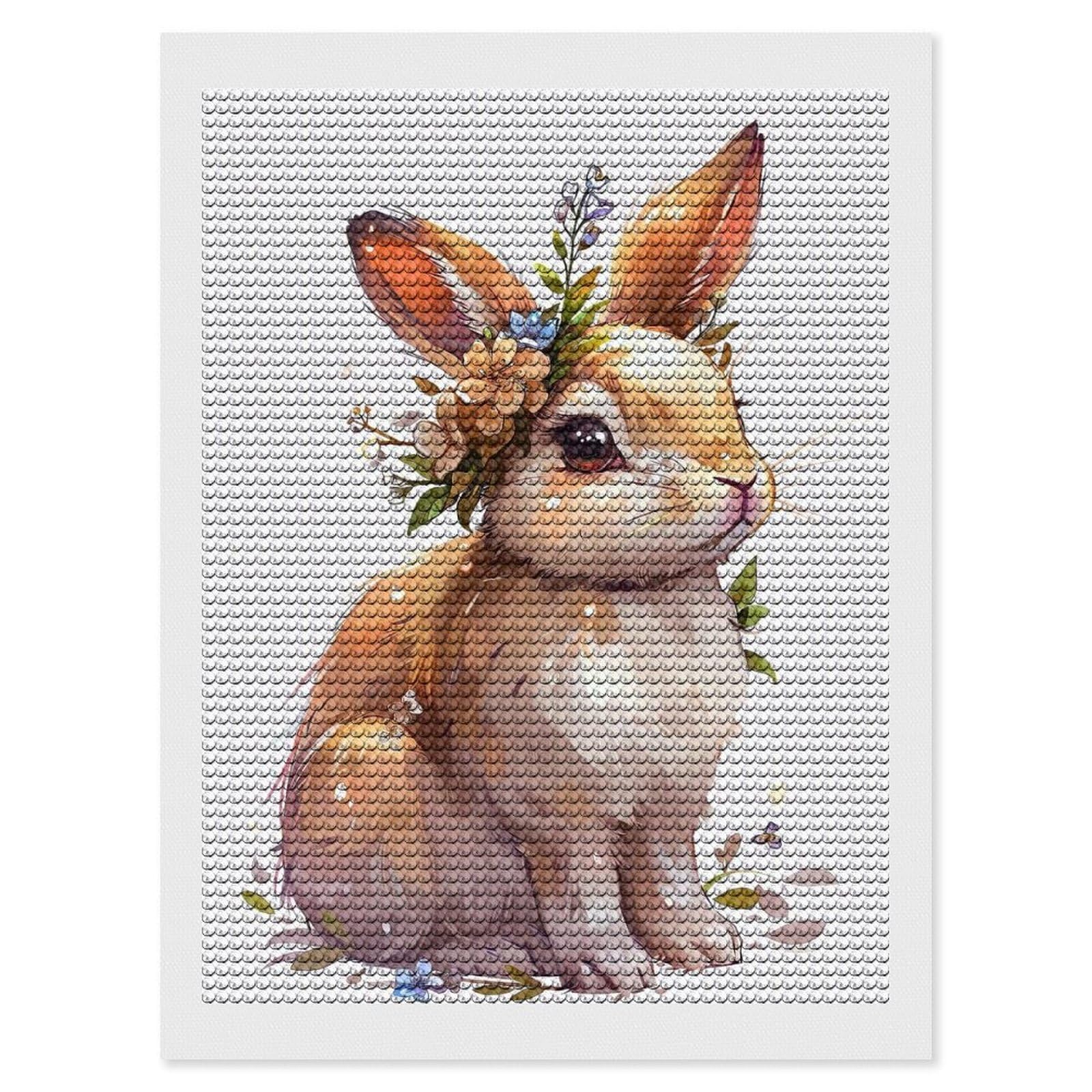 Junmoney Rabbit Flower Diamond Painting Kit 12"x16", Festive Craft Gift, Bedroom Decor, Full Kit Included, Creative Gift Idea