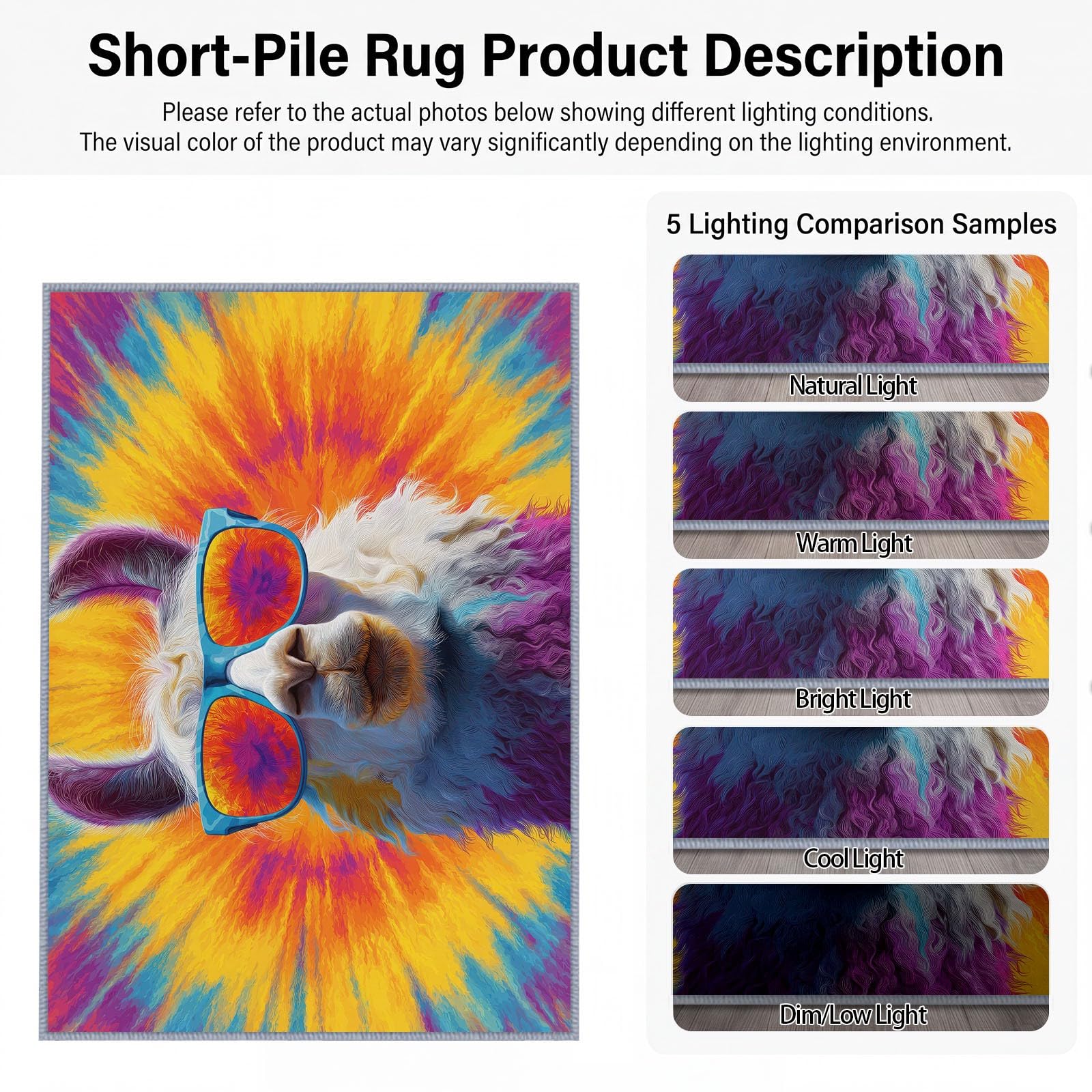 Générique Tapis Salon Mouton Tie-Dye 100 x 160 cm, Lavable en Machine Tapis de Sol Bohème Doux Antidérapant pour Entree Interieur, Chambre, Salle à Manger