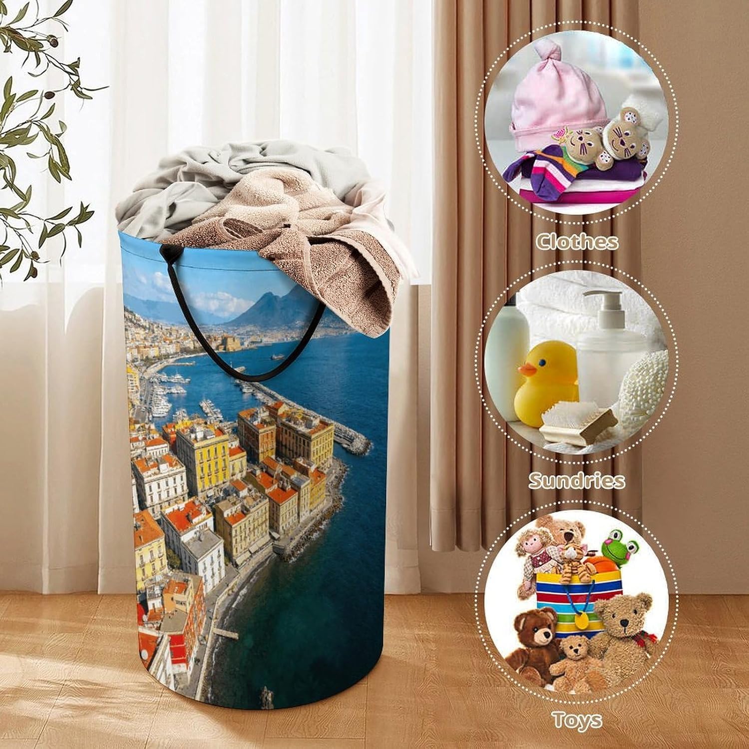 Naples Laundry Hamper Portable Lightweight Clothes Hampers Fashion Dirty Laundry Storage Basket Large Capacity Foldable Clothes Baskets for Bathroom Bedroom