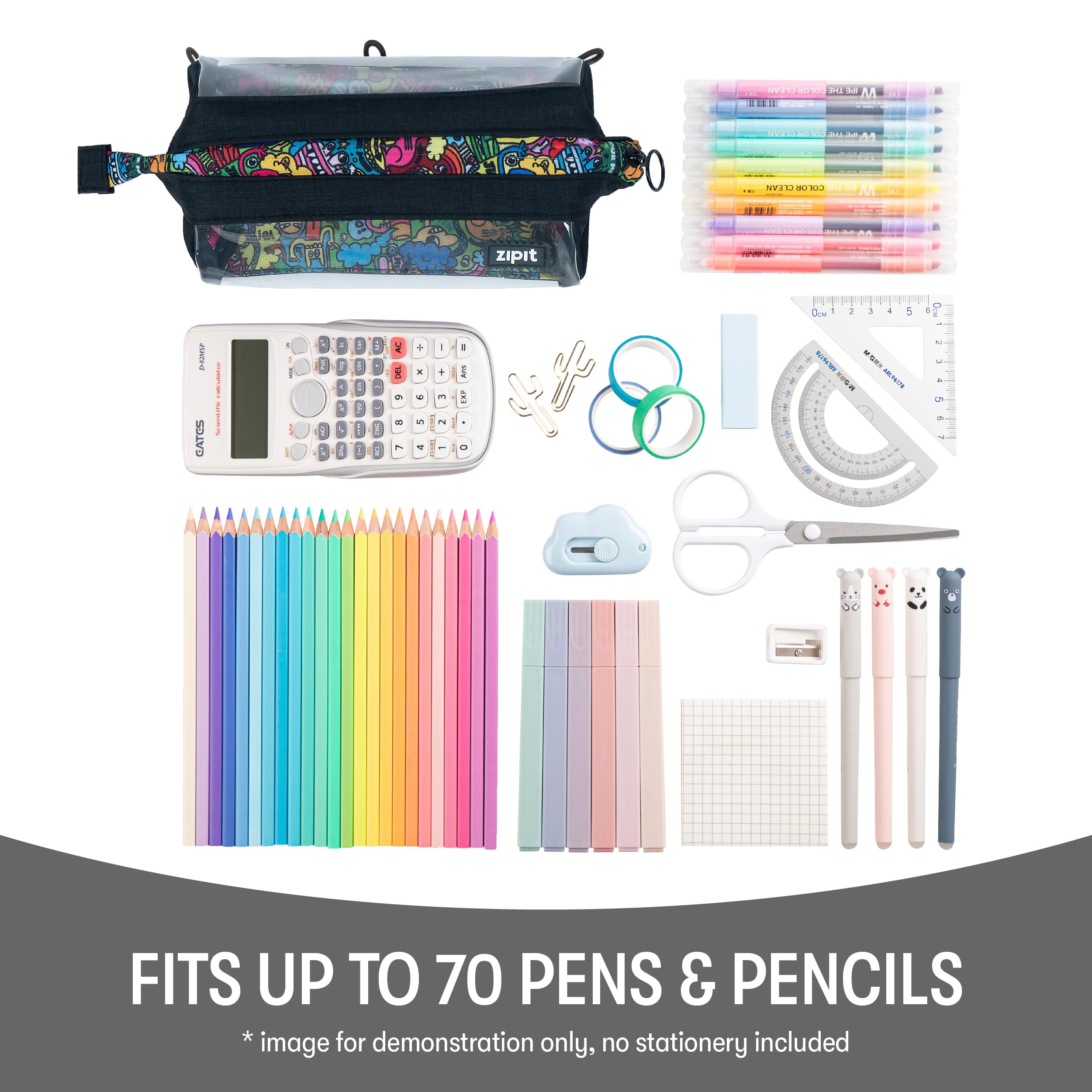 ZIPIT Clear Lenny Pencil Case, Large Capacity Zipper Pouch for School Stationery Bag for Teen Girls Boys and Adults - Image 4