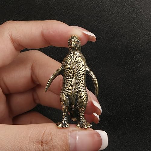 Vista 2 de Figuras en miniatura modelo de pingüino de latón, animales interesantes de bronce, estatua de pingüino, emperador, escultura, adorno de escritorio