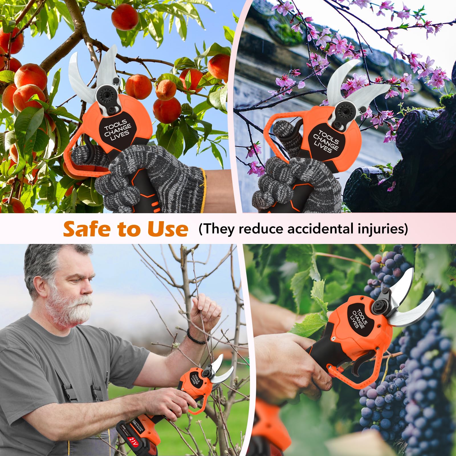 Tijeras de podar eléctricas - Tijeras de podar eléctricas profesionales de 40 mm con 2 baterías de 21 V / 2000 mAh - Tijeras de podar inalámbricas para jardinería Vides Árbol frutal (1)