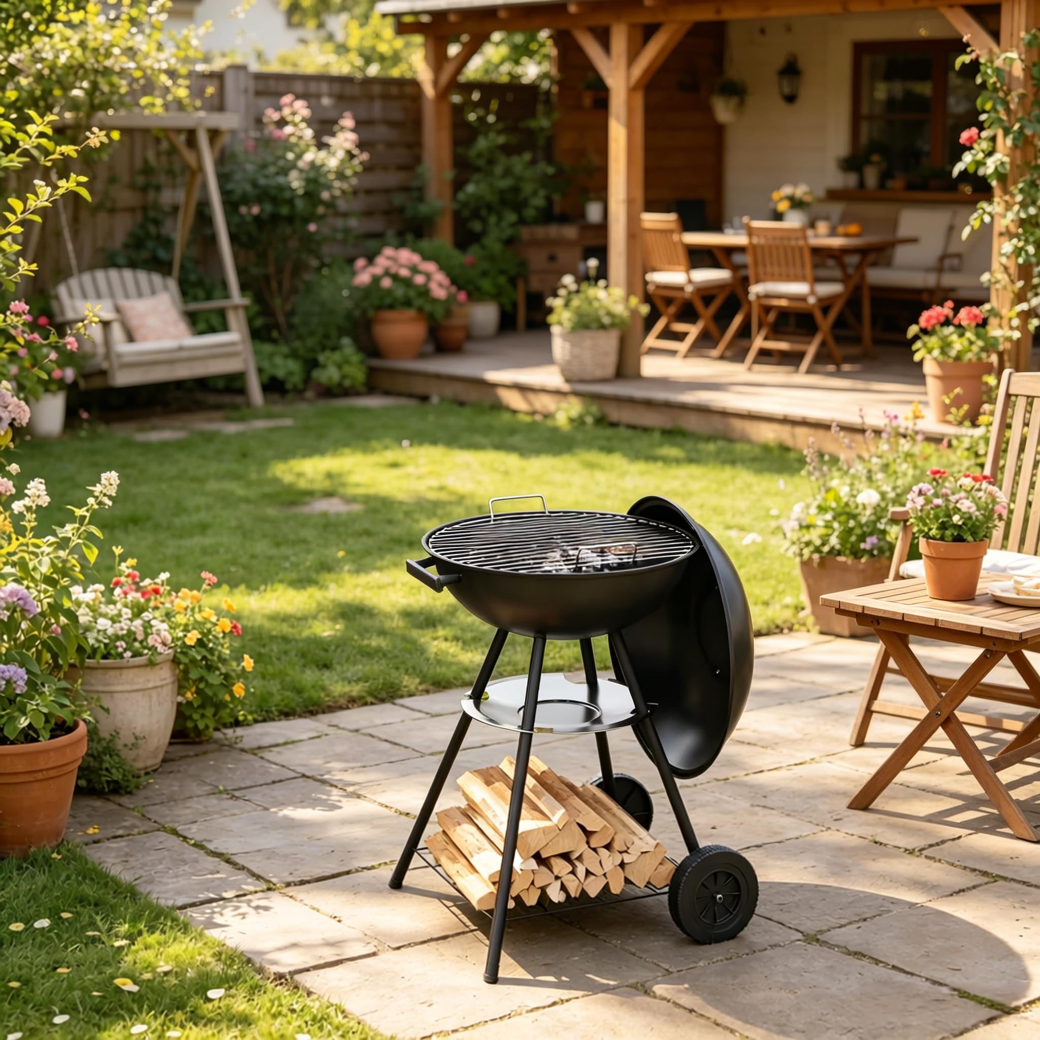 Grill na węgiel drzewny, 42 cm, składany, regulacja temperatury