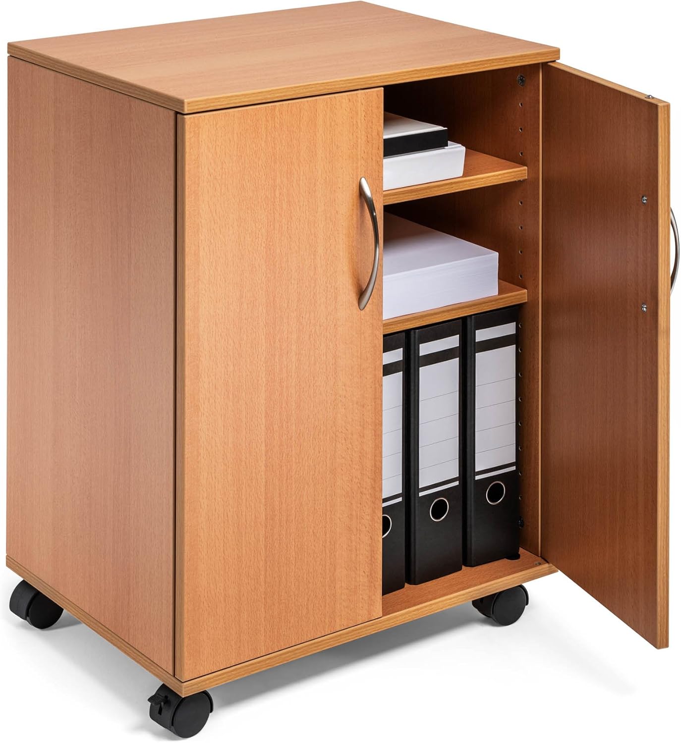 Durable Multi-Finctional Trolley with Closing Doors | Beech Colour | Perfect for Storing Documents, Folders, Files, etc. in Any Workplace Environment