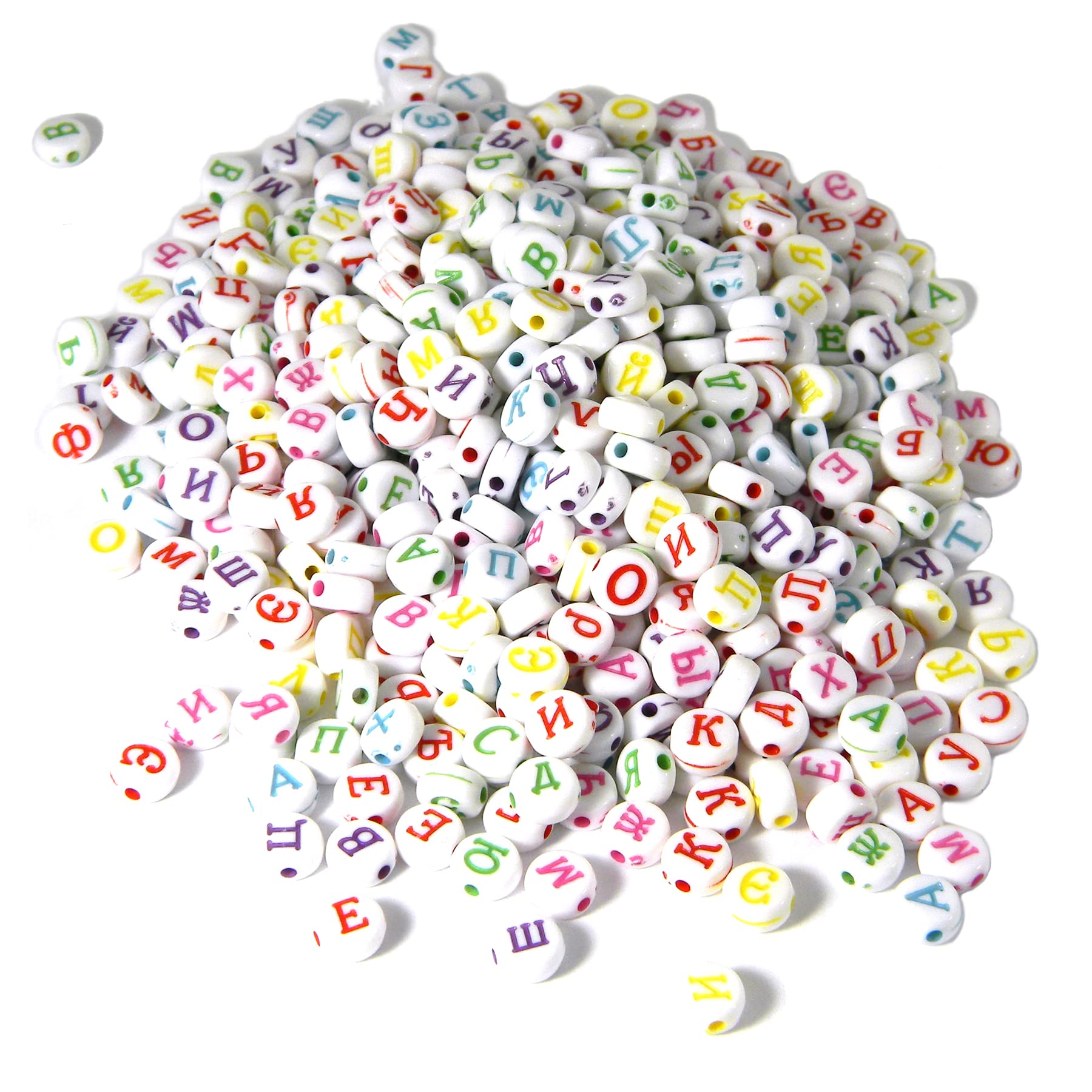 Bedazzlinbeads 200 Assorted Color Russian Alphabet 7mm Flat Round Plastic Acrylic Coin Mixed Letter Beads