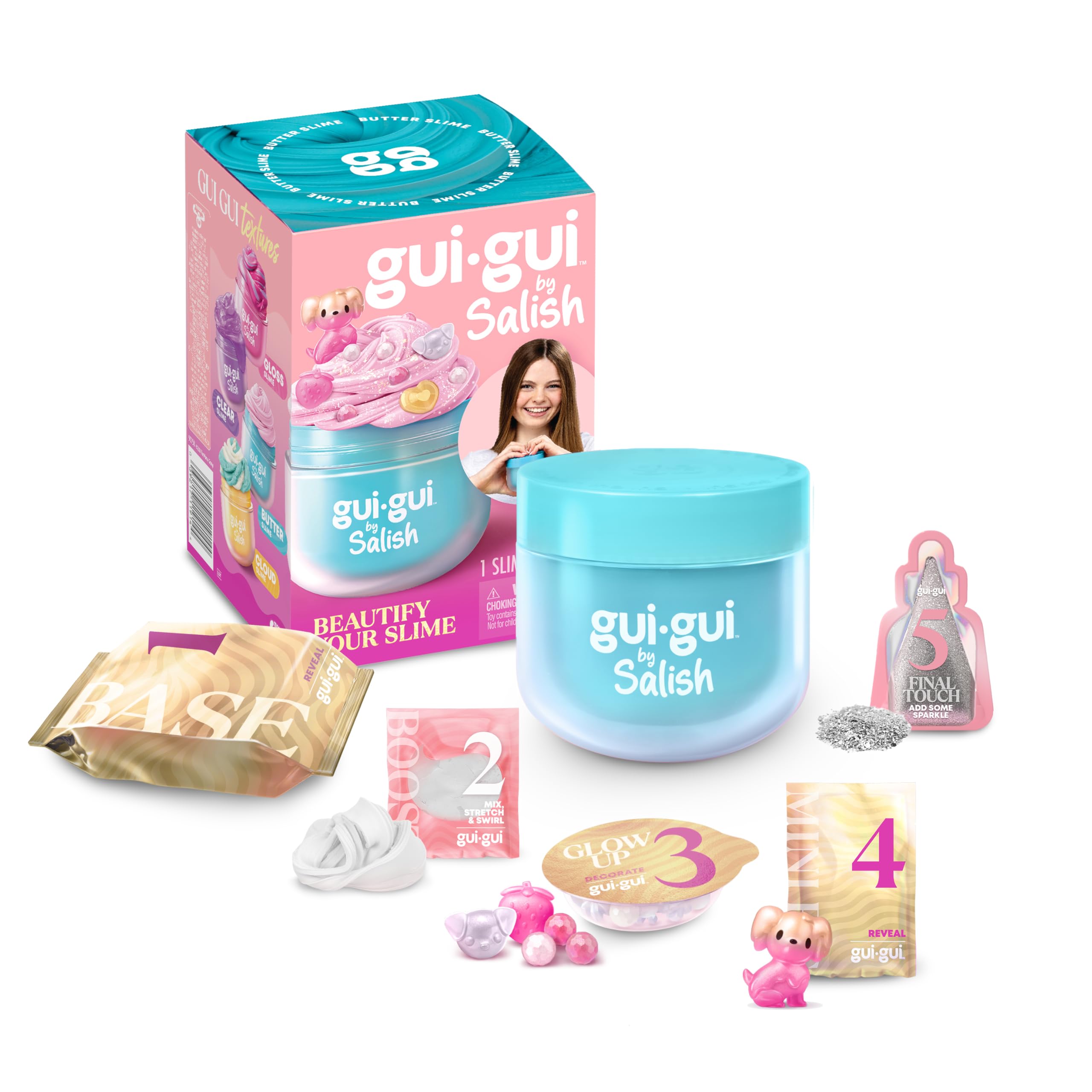 GUI GUI Por Salish, una experiencia Slime realmente única, creada en colaboración con Salish Matter, crea la mejor pasta pegajosa ASMR Gui Gui basada en todas las cosas que Salish ama, de 4 a