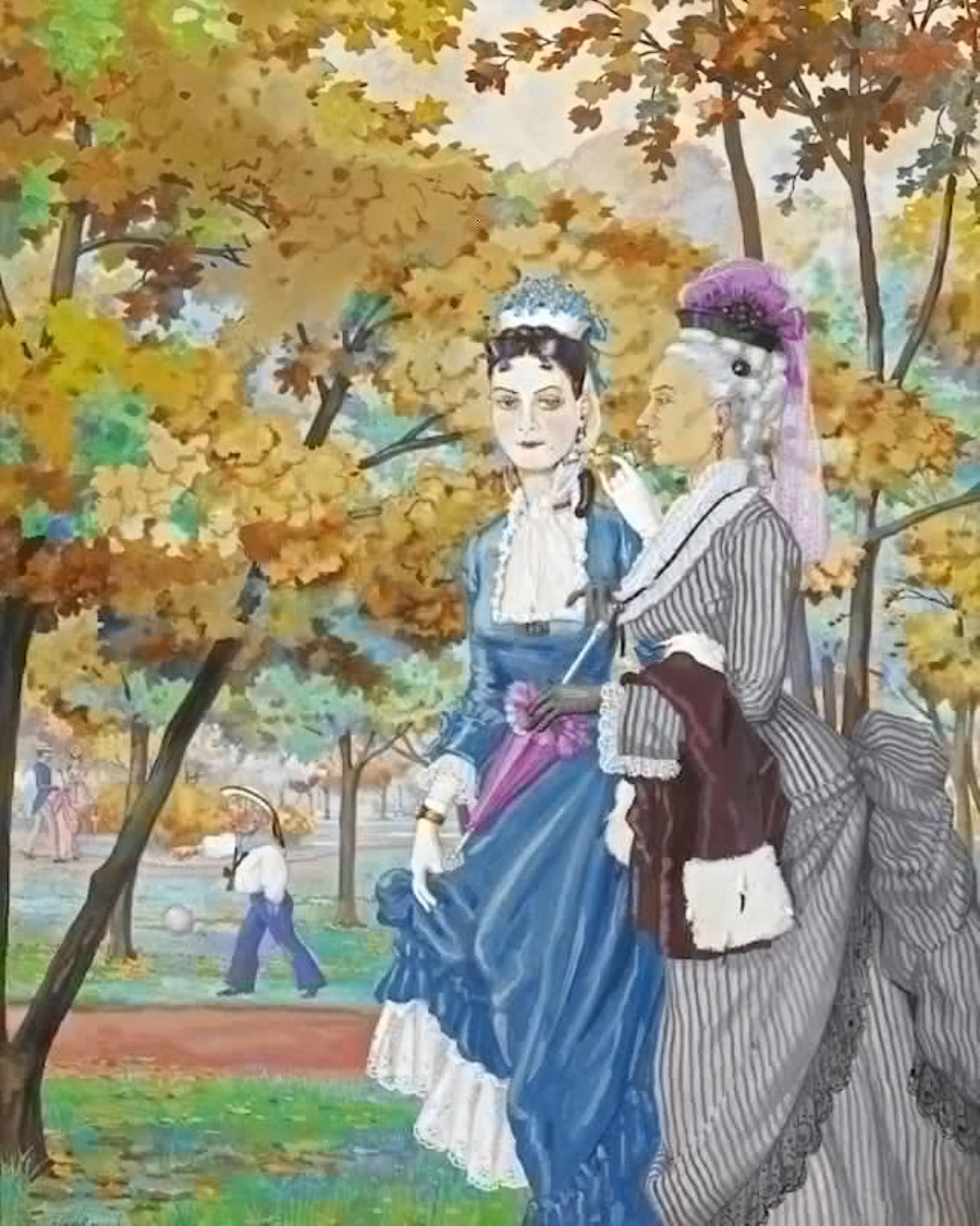 Posteriik Women's No Frame Famous Modern Artwork Art Mural Two In The Park By Konstantin Somov Oil Paintings Pictures For Home Decor 60X90cm
