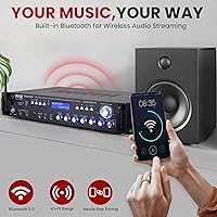 Vista 4 de Pyle Receptor de preamplificador Bluetooth multicanal – 3000 vatios audio para el hogar altavoz estéreo con radio, USB, auriculares, AUX, RCA