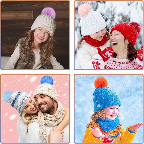 Miniatura 6 de BQTQ 26 pompones de piel sintética de conejo con lazo elástico, pompones esponjosos para sombreros, gorros, zapatos, bufandas, guantes, bolsas,