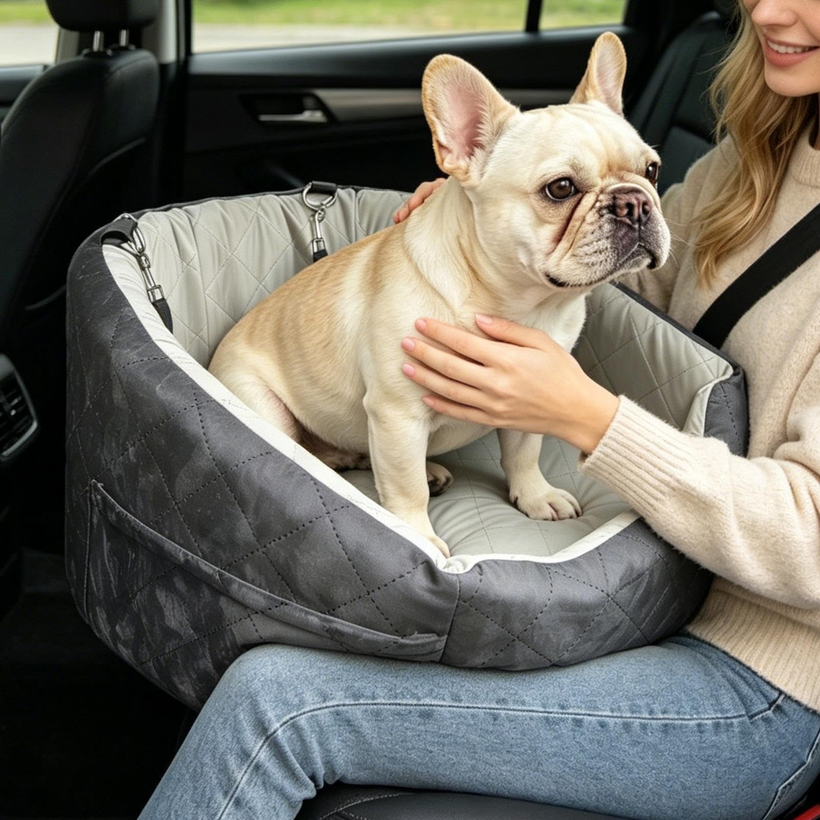 Asiento De Coche Para Mascotas con Bolsillo para Cinturón y Base | Elevador Trasero Para Perros para Cachorro Gato Mascota Pequeña Mediana SUV Berlina Furgoneta Vehículo