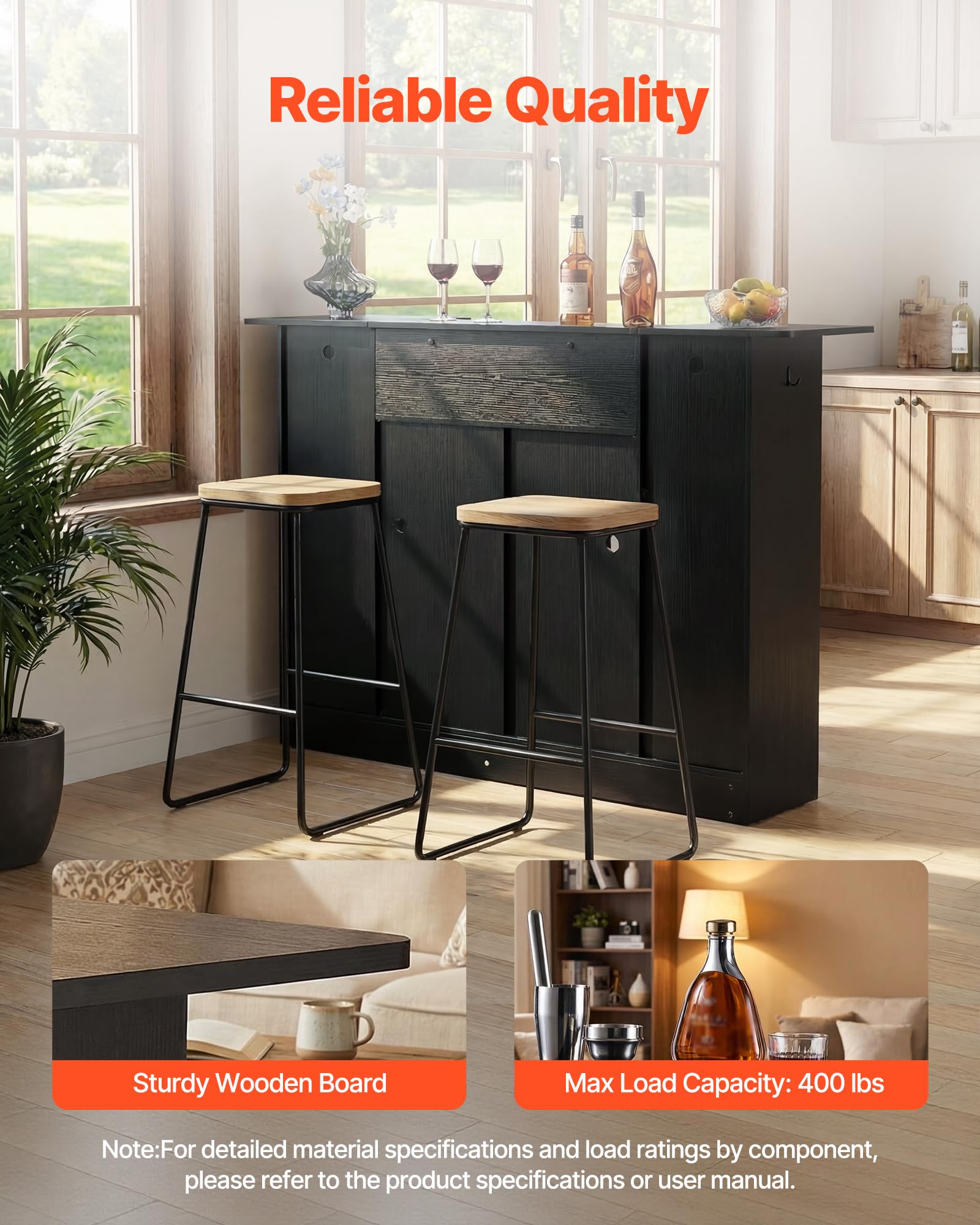 VEVOR Bancone da Bar per Casa, Mobile Tavolo da Salotto con 4 Ripiani Portabicchieri Portabottiglie, Bancone da Bar Luce LED in Legno 1500 x 460 x 1100 mm, Cucina Soggiorno Salotto Cantina, Nero