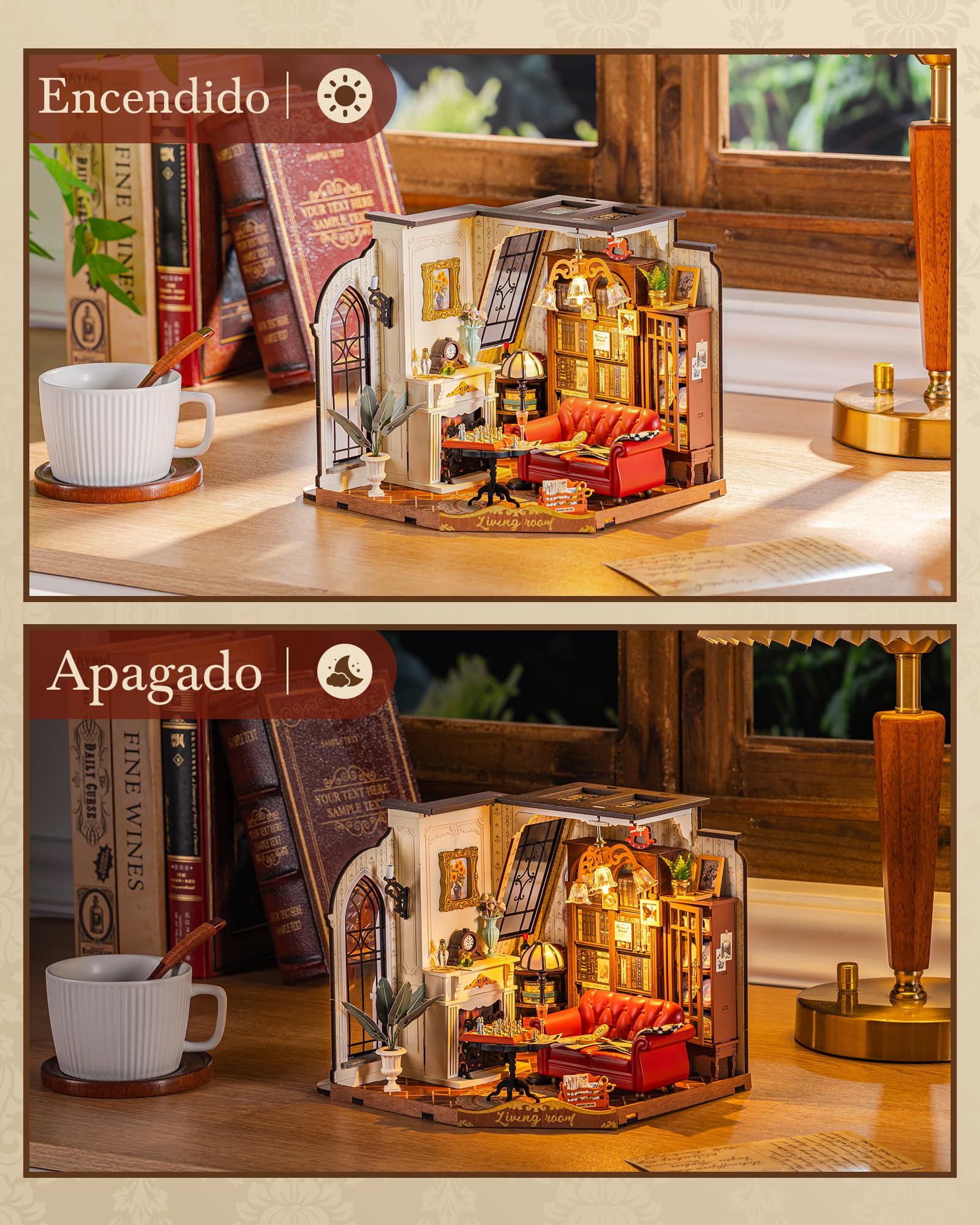 Rolife Maquetas Salón Vintage de Catherine-284 Piezas DIY Miniature House Diorama, Casas Miniaturas para Montar Puzzle 3D Madera Book Nook para Adultos Adolescentes ¡Ningún Pegamento Necesario