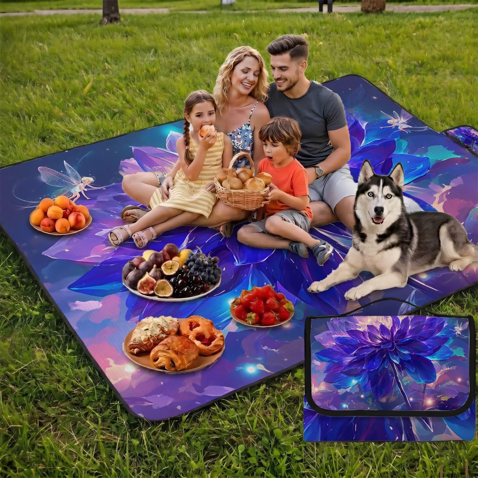 Grande Coperta de Picnic 200x300 cm, Sognante Manta Picnic Impermeable Anti-Sabbia Manta de Playa Pieghevole, Outdoor Picnic Blanket per Spiaggia, Camping, Giardino, Trekking - Flower (2) UZ-888