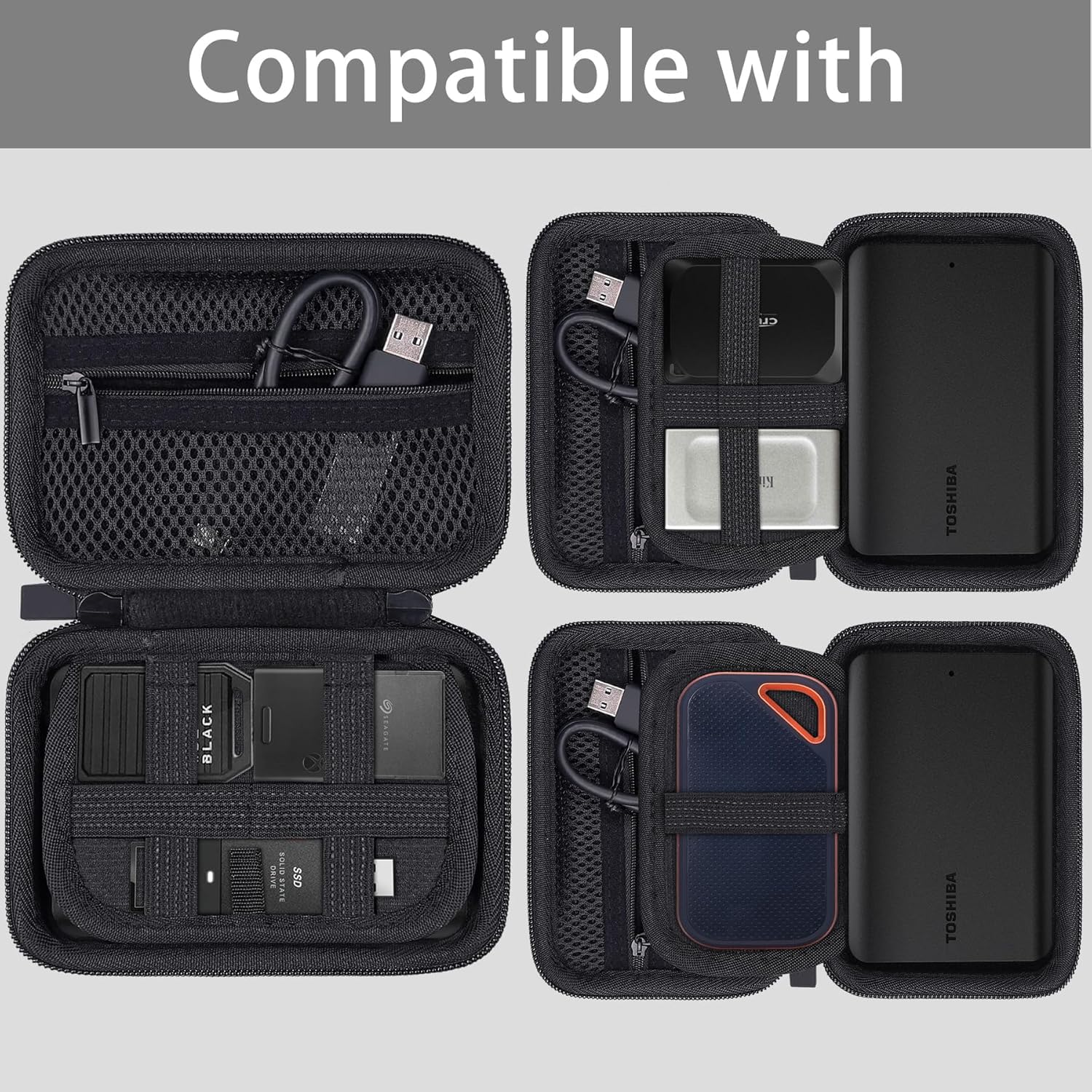 co2CREA cassa custodia borsa per Seagate Storage Expansion Card/Crucial X9 X10 Pro/WD Elements SE Unità a stato solido portatile,portatile a stato solido da 2,5 pollici(solo scatola)