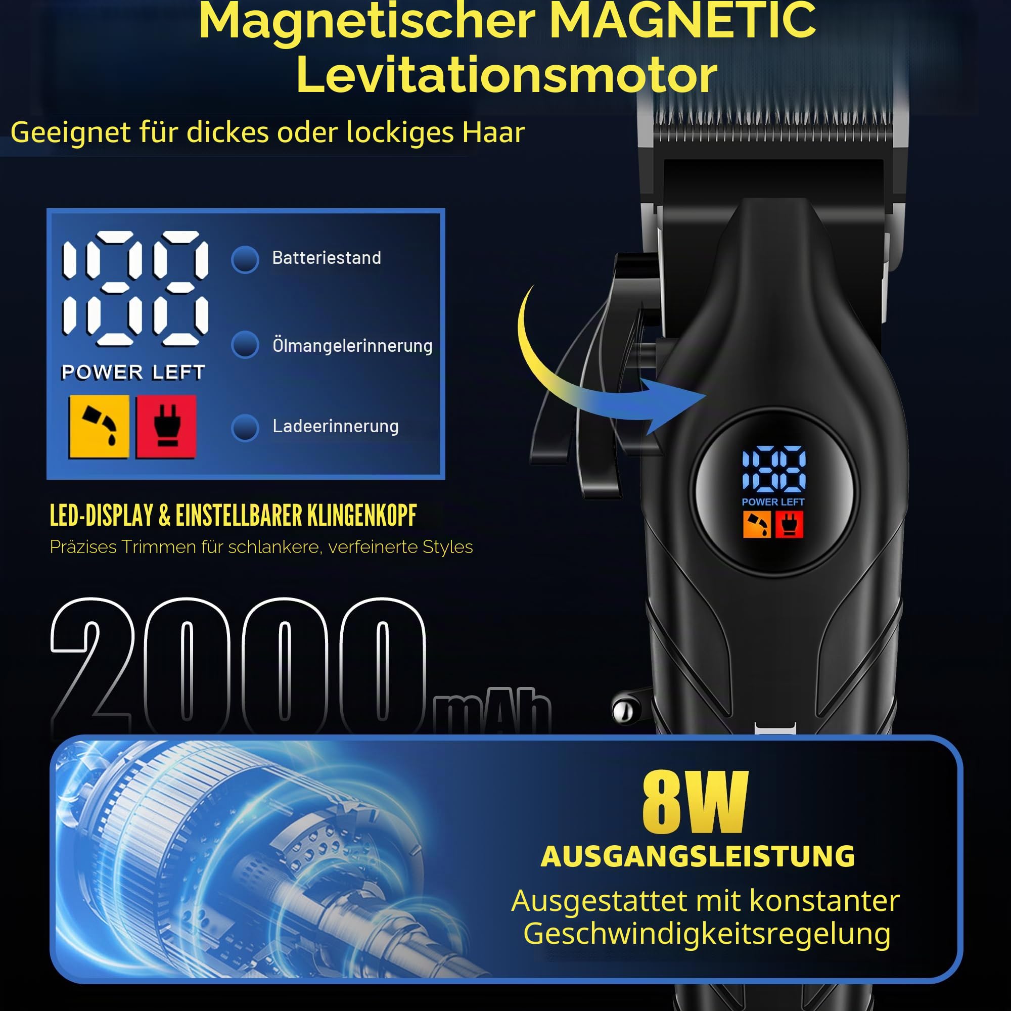 Professionelle kabellose Haarschneidemaschinen & Trimmer für Herren, 4-in-1 Elektrorasierer-Set mit LED-Display, wasserdichter Körperpfleger, Nasentrimmer & T-Klinge für Glatze, komplettes Barber