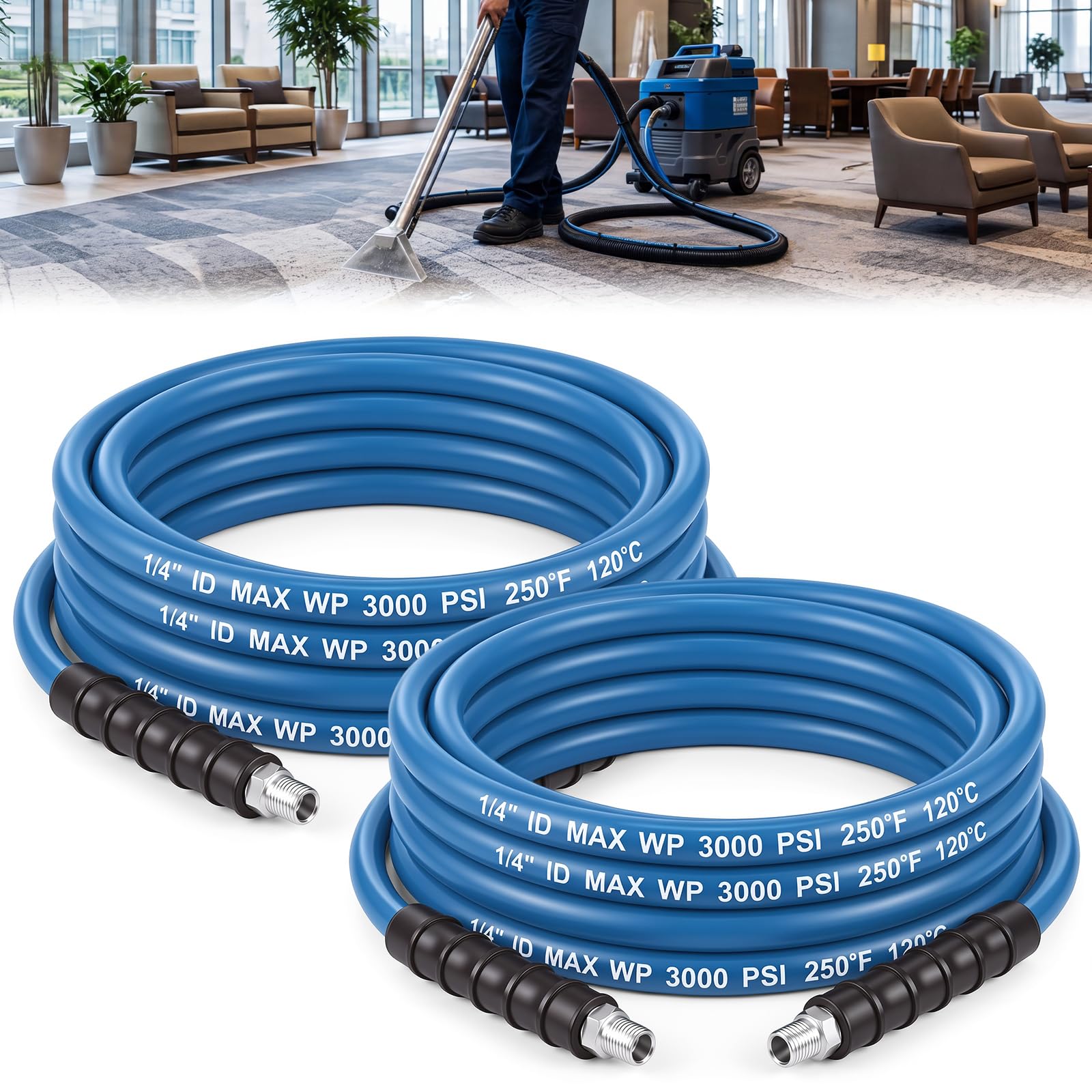 2 Pcs 1/4" X 25' Blue Carpet Cleaning Solution Hose, Regular