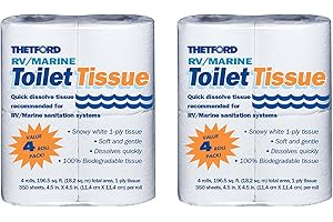 Thetford 20804 RV/Marine Toilet Tissue, Single Ply, (8 Rolls Total) - Durable...